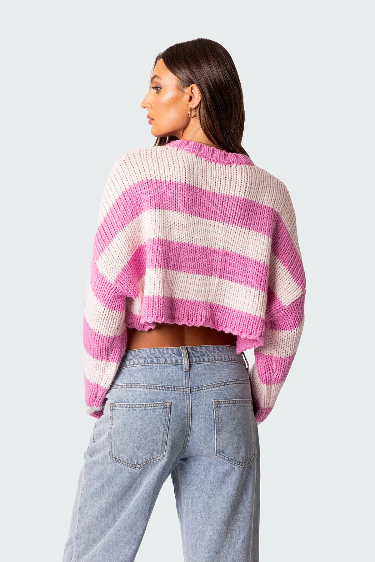 Pink Cropped Knitted Sweater XS/S-M/L-XL