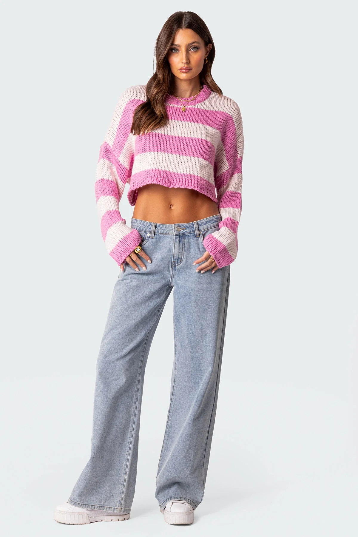 Pink Cropped Knitted Sweater XS/S-M/L-XL