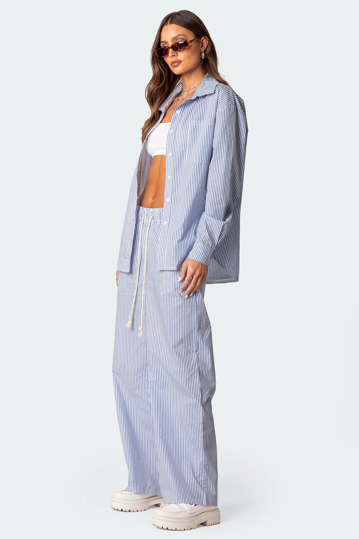 Blue Pinstripe Oversized Shirt in 100% Cotton