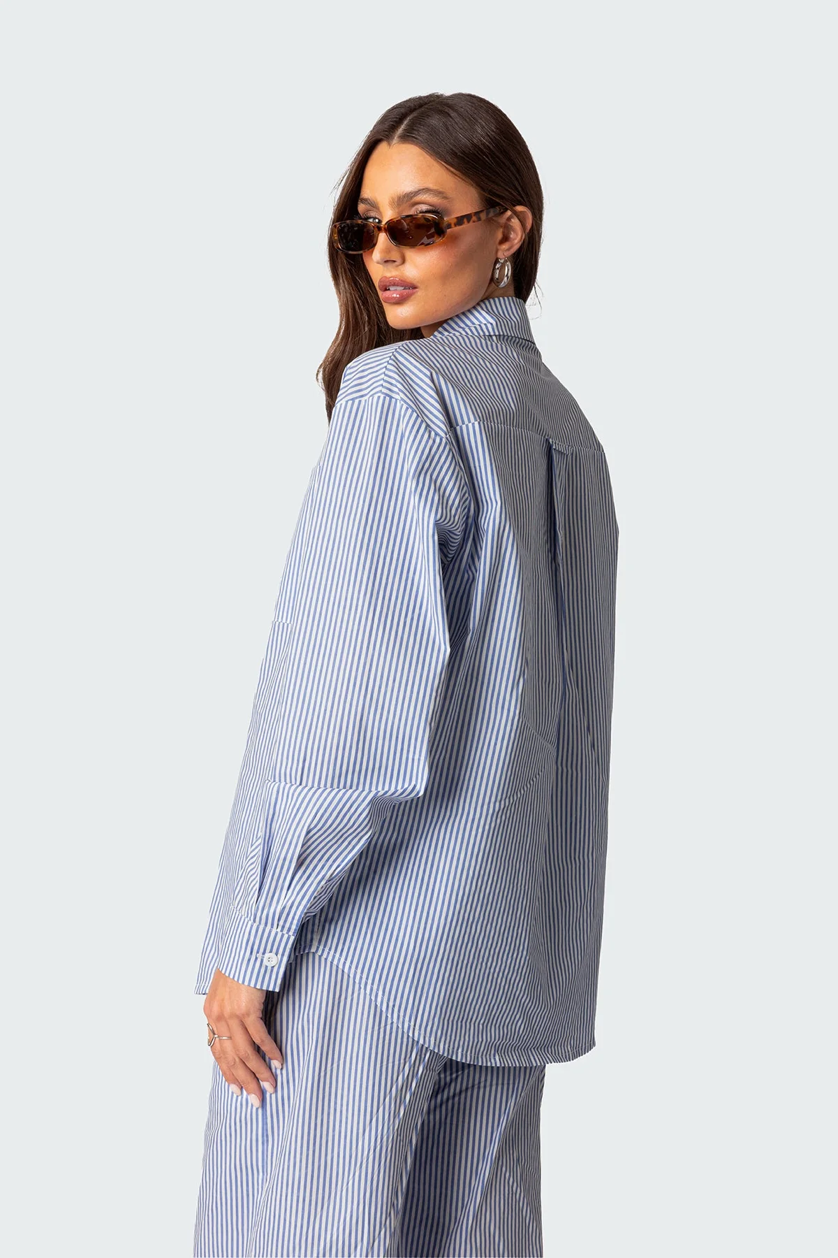 Blue Pinstripe Oversized Shirt in 100% Cotton