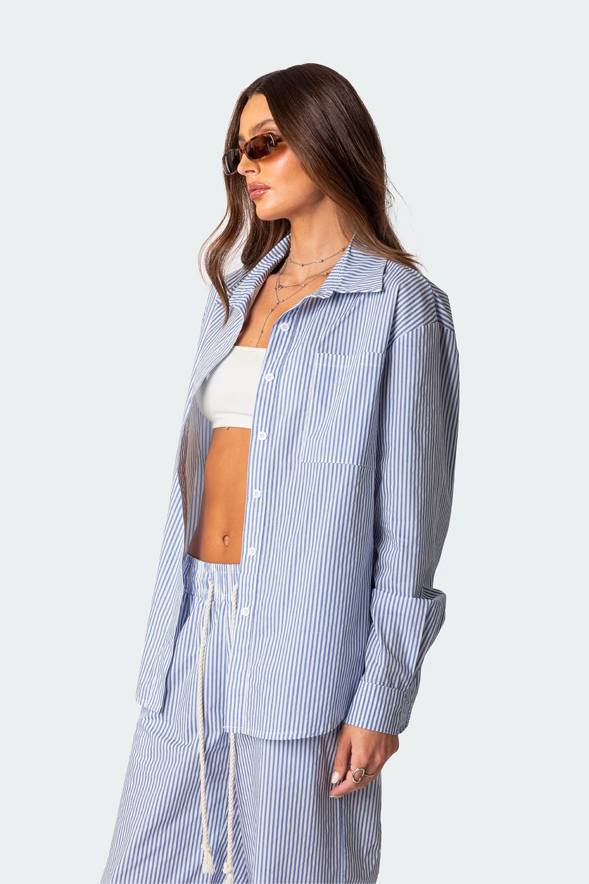 Blue Pinstripe Oversized Shirt in 100% Cotton