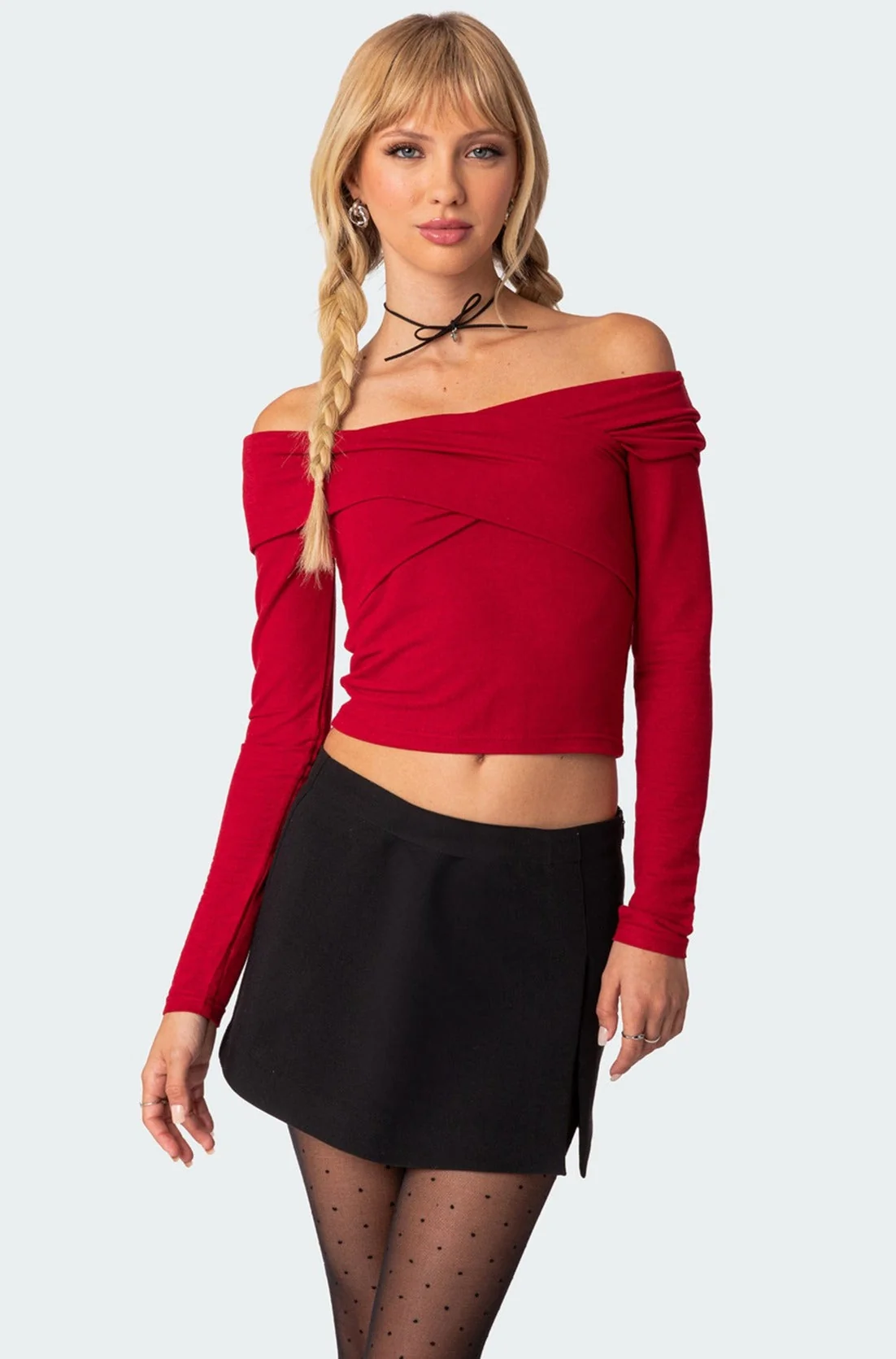 Red Crossover Off Shoulder Top XS-XL