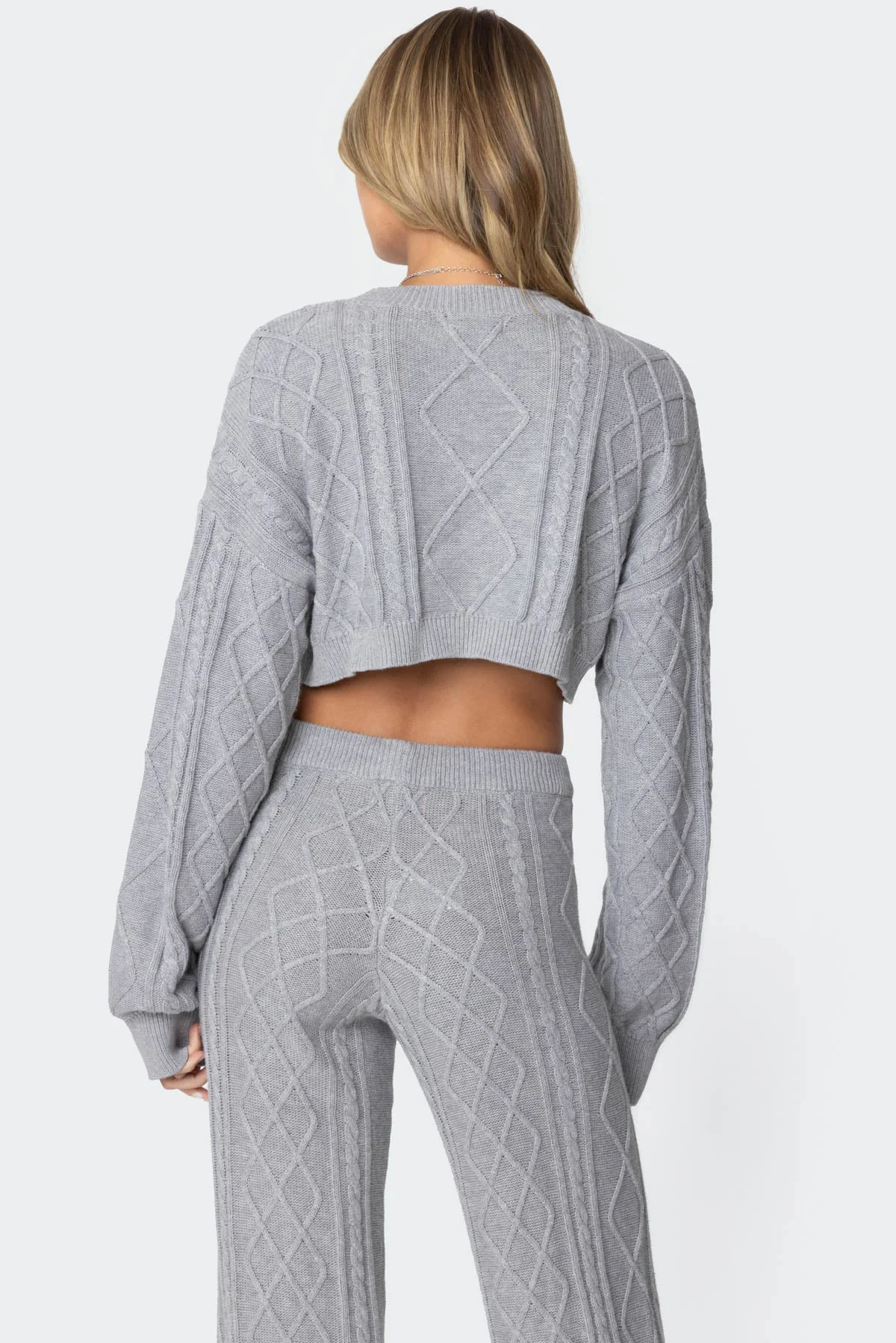Gray Cable Knit Cropped Sweater