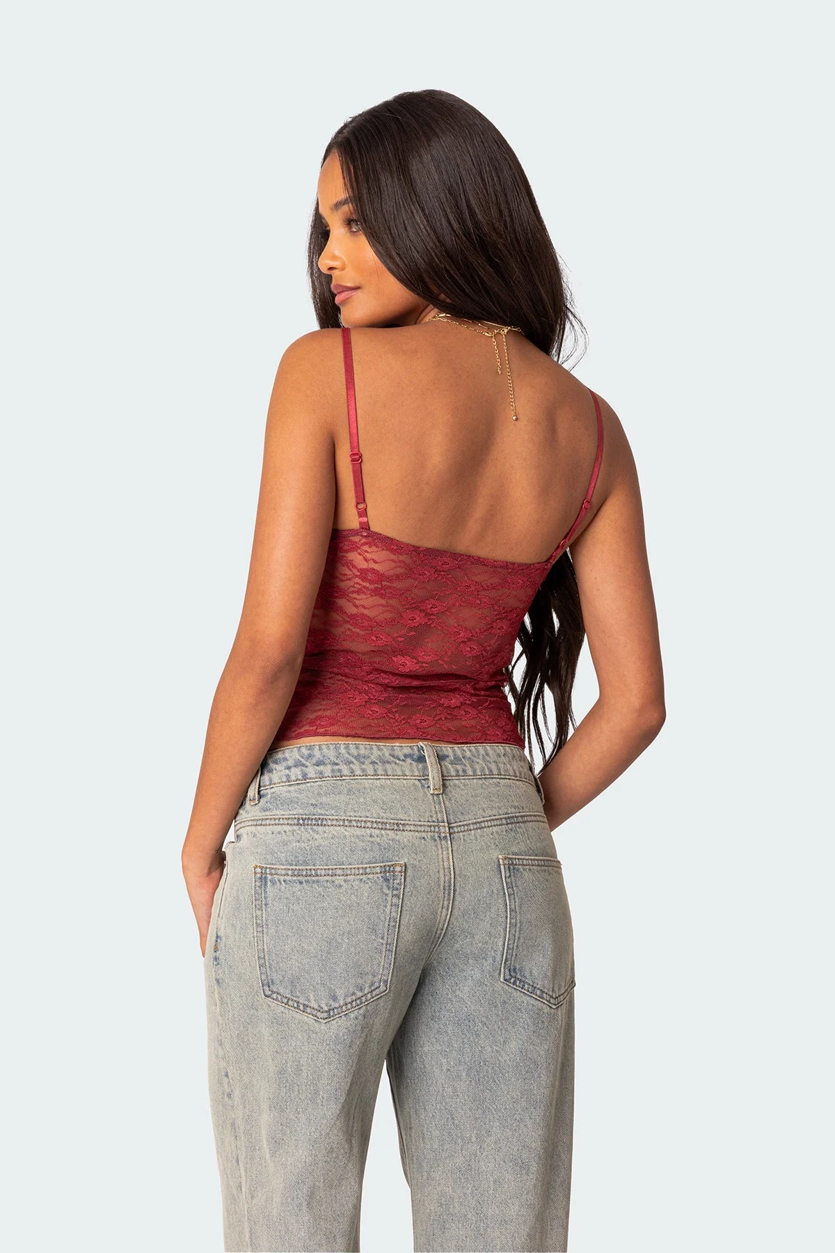 Sheer Lace Tank Top with Adjustable Straps