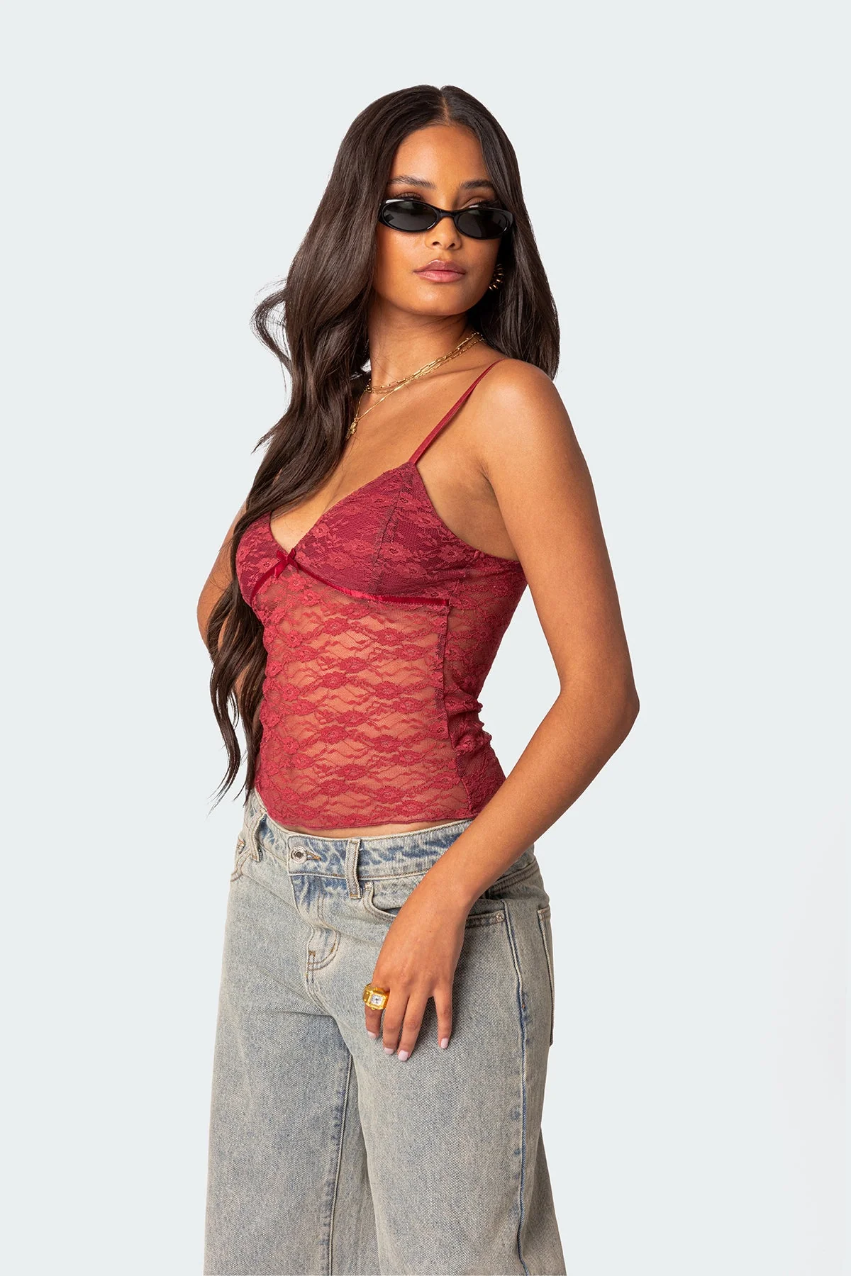 Sheer Lace Tank Top with Adjustable Straps
