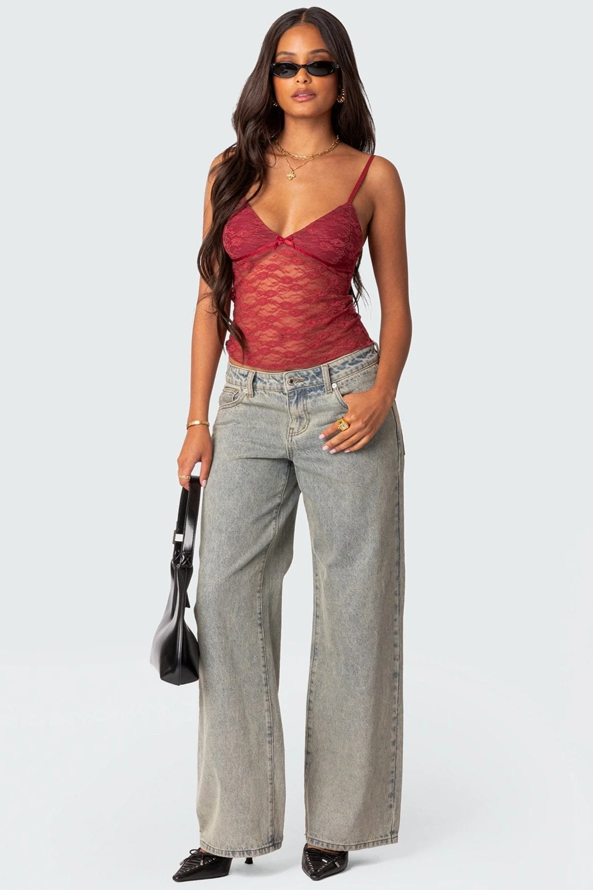 Sheer Lace Tank Top with Adjustable Straps