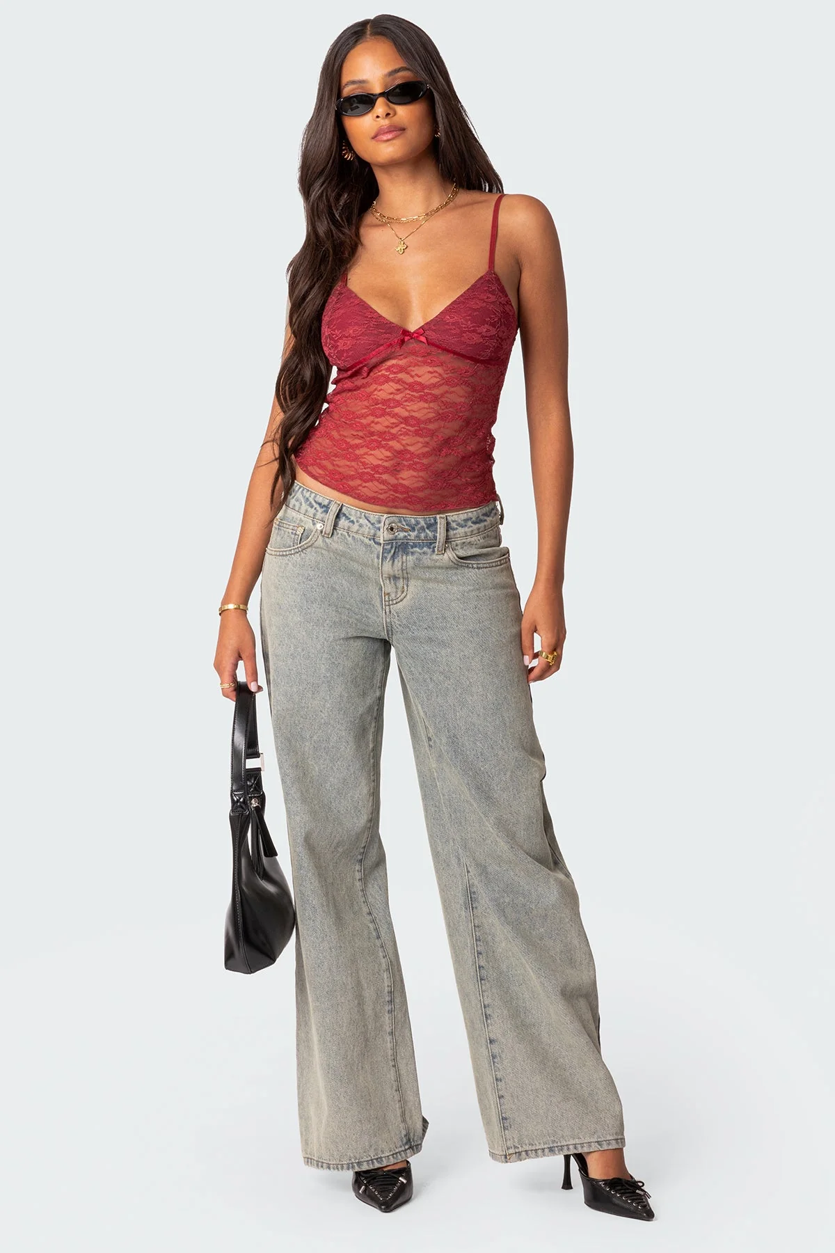 Sheer Lace Tank Top with Adjustable Straps