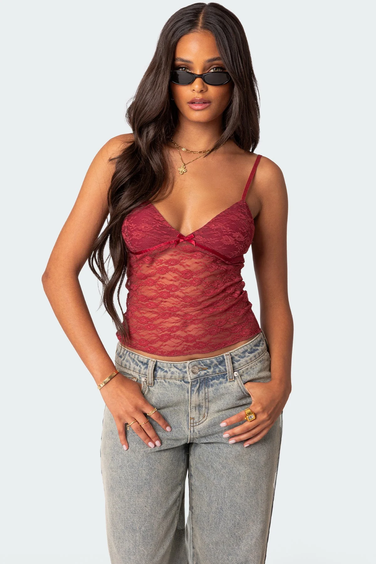Sheer Lace Tank Top with Adjustable Straps