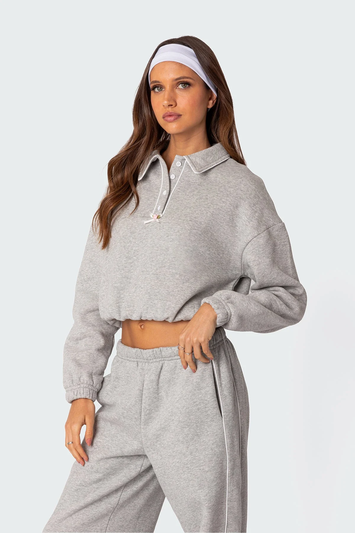 Cozy Gray Melange Oversized Sweatshirt for Women