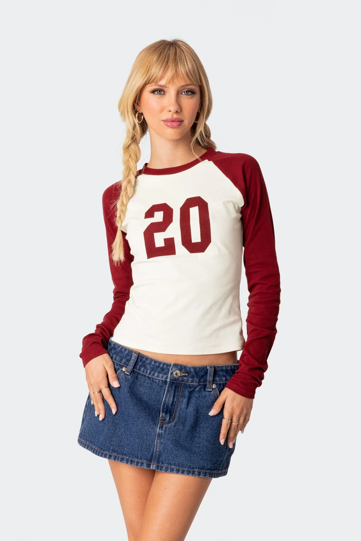 Graphic Print Long Sleeve T-Shirt for Women - Red & White