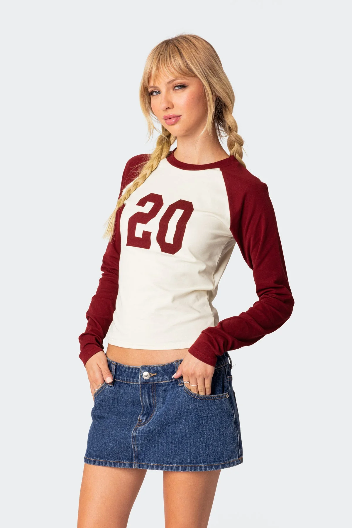 Graphic Print Long Sleeve T-Shirt for Women - Red & White