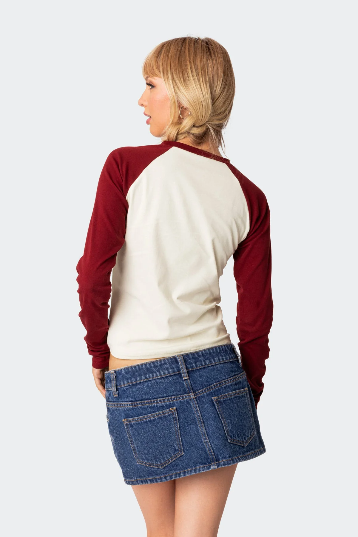 Graphic Print Long Sleeve T-Shirt for Women - Red & White