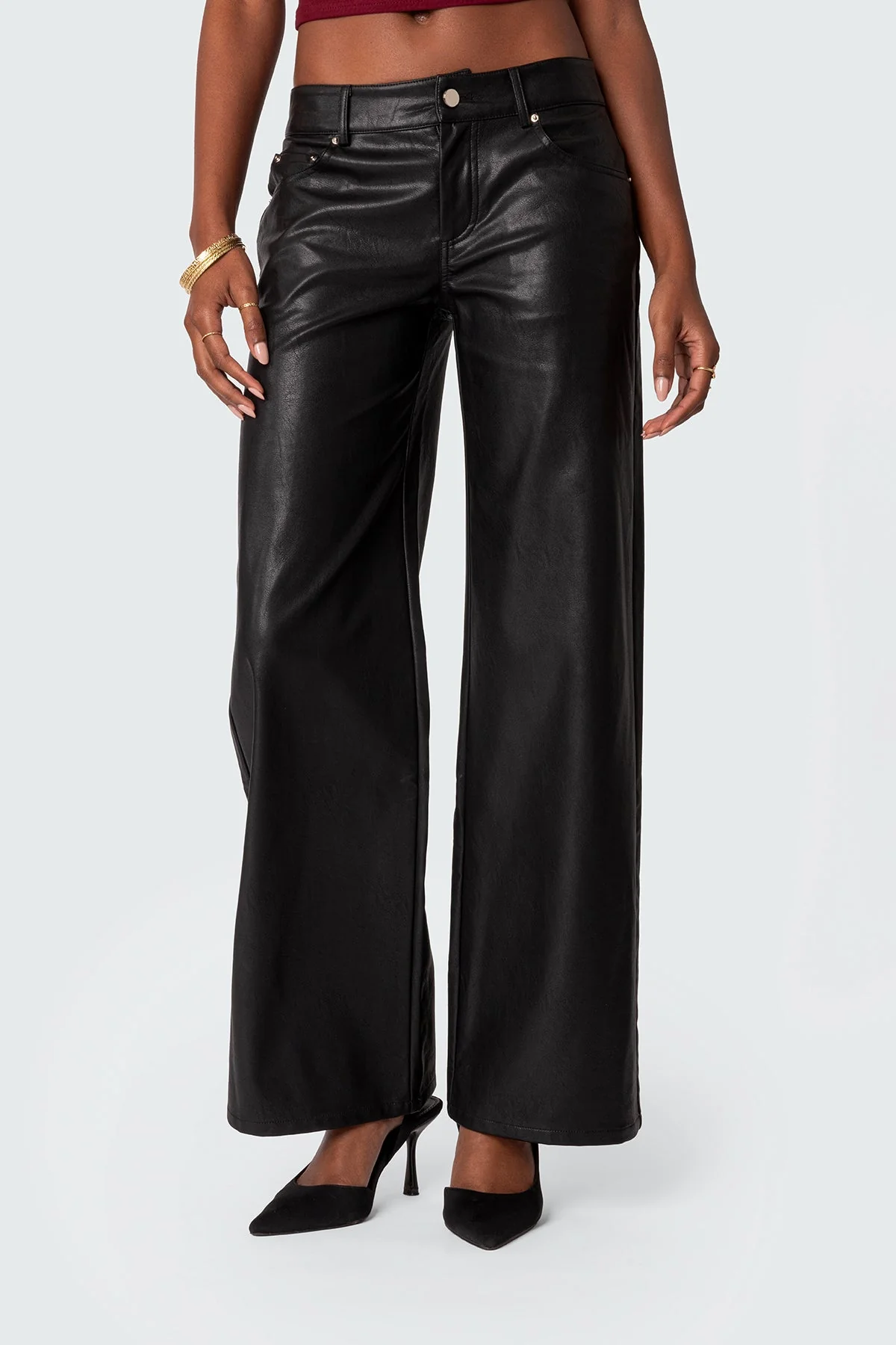 Black Faux Leather Straight Leg Pants