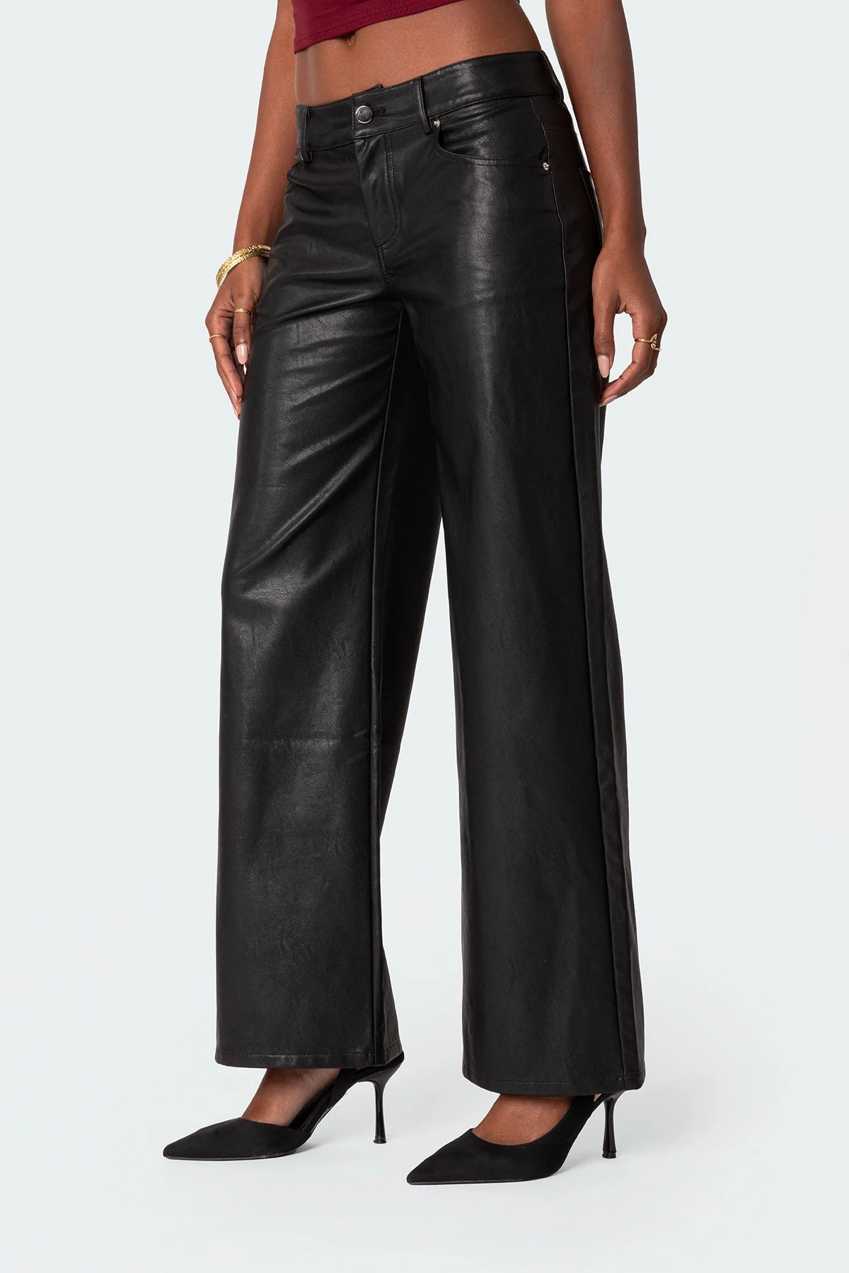 Black Faux Leather Straight Leg Pants