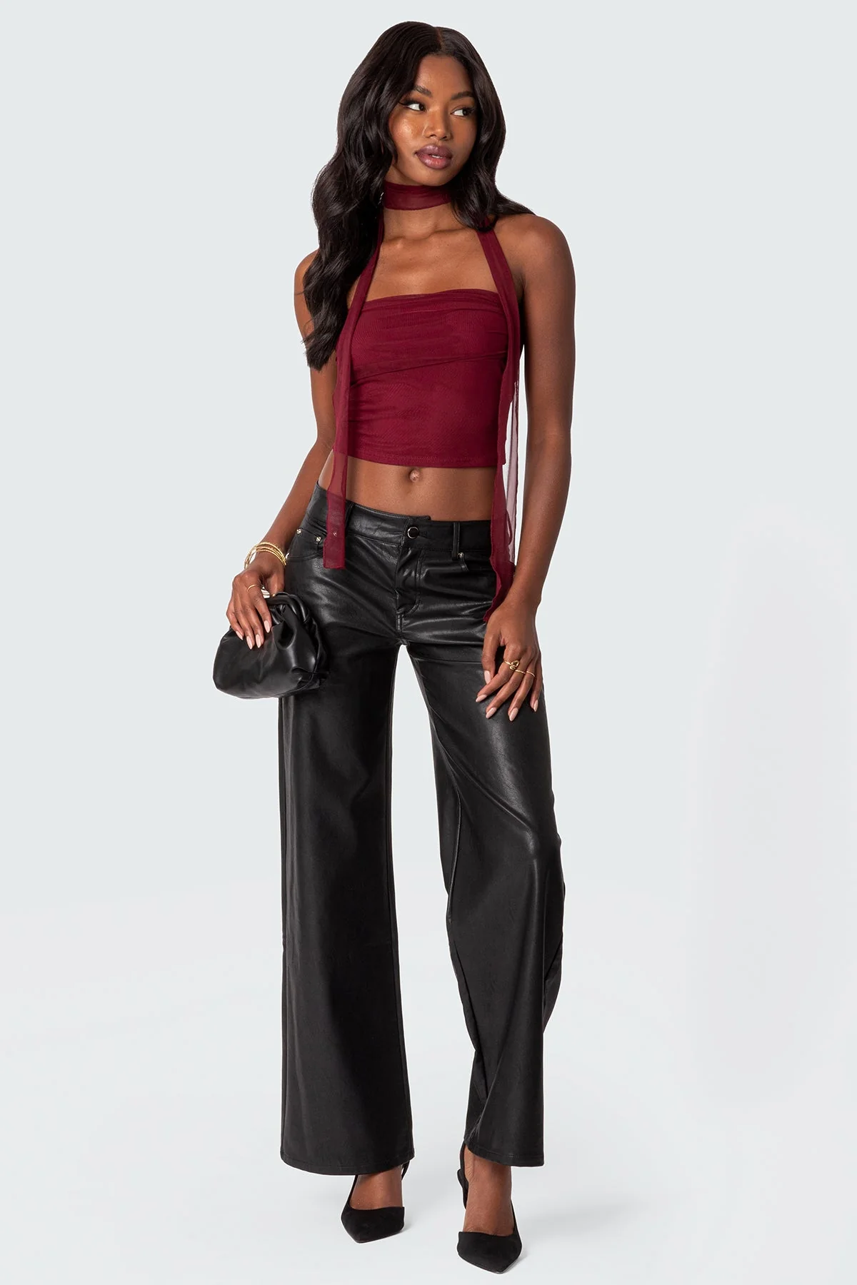 Black Faux Leather Straight Leg Pants
