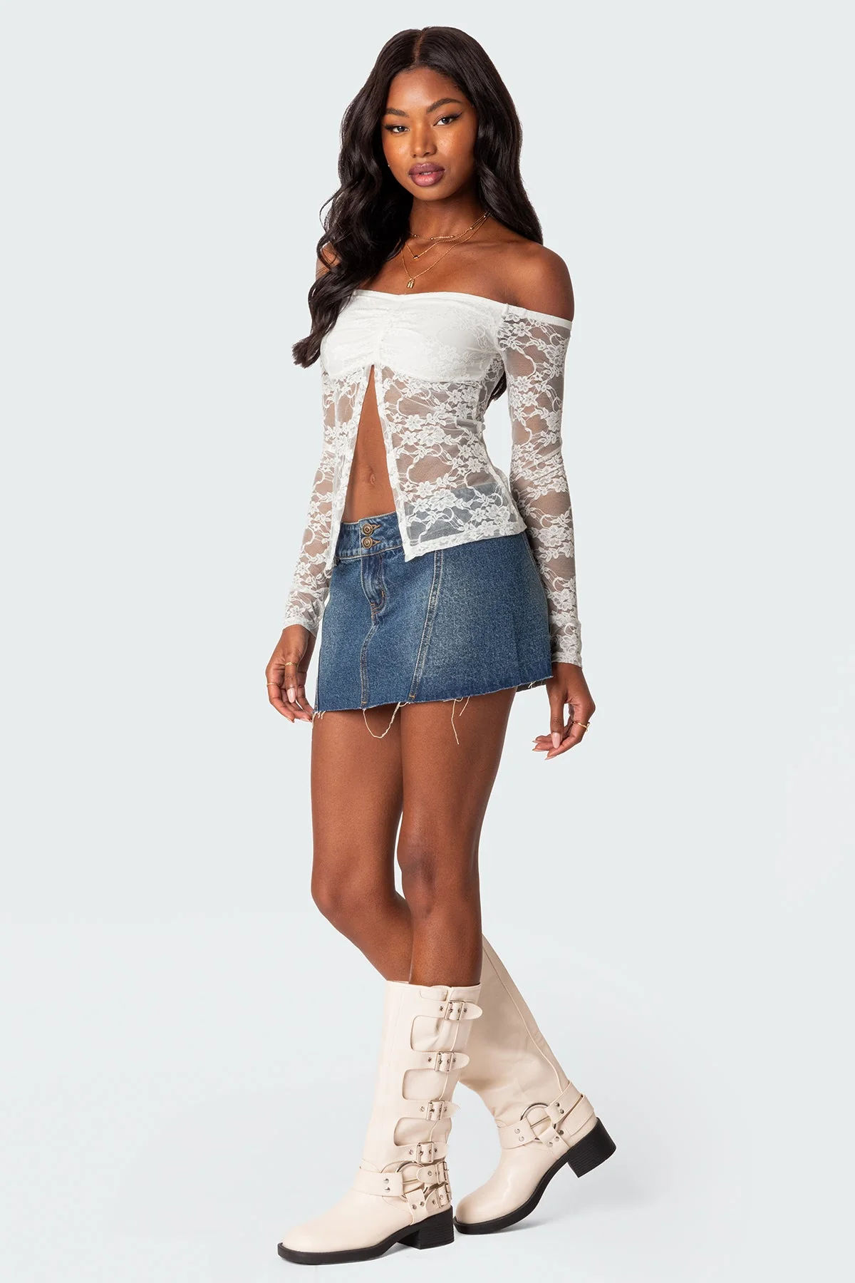 Elegant Odessa Lace Top - White Split Front Style