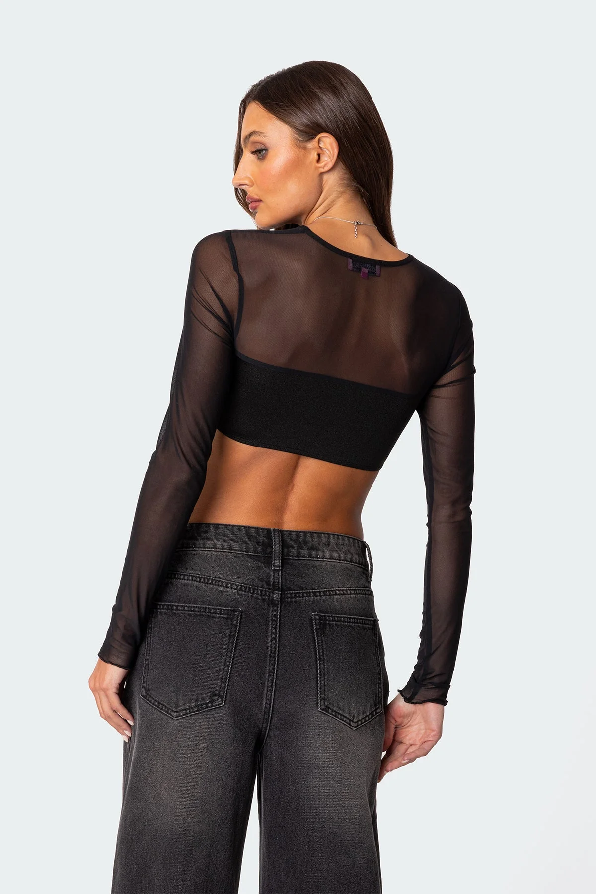 Sheer Black Crop Top Womens Double Fabric XS-XL