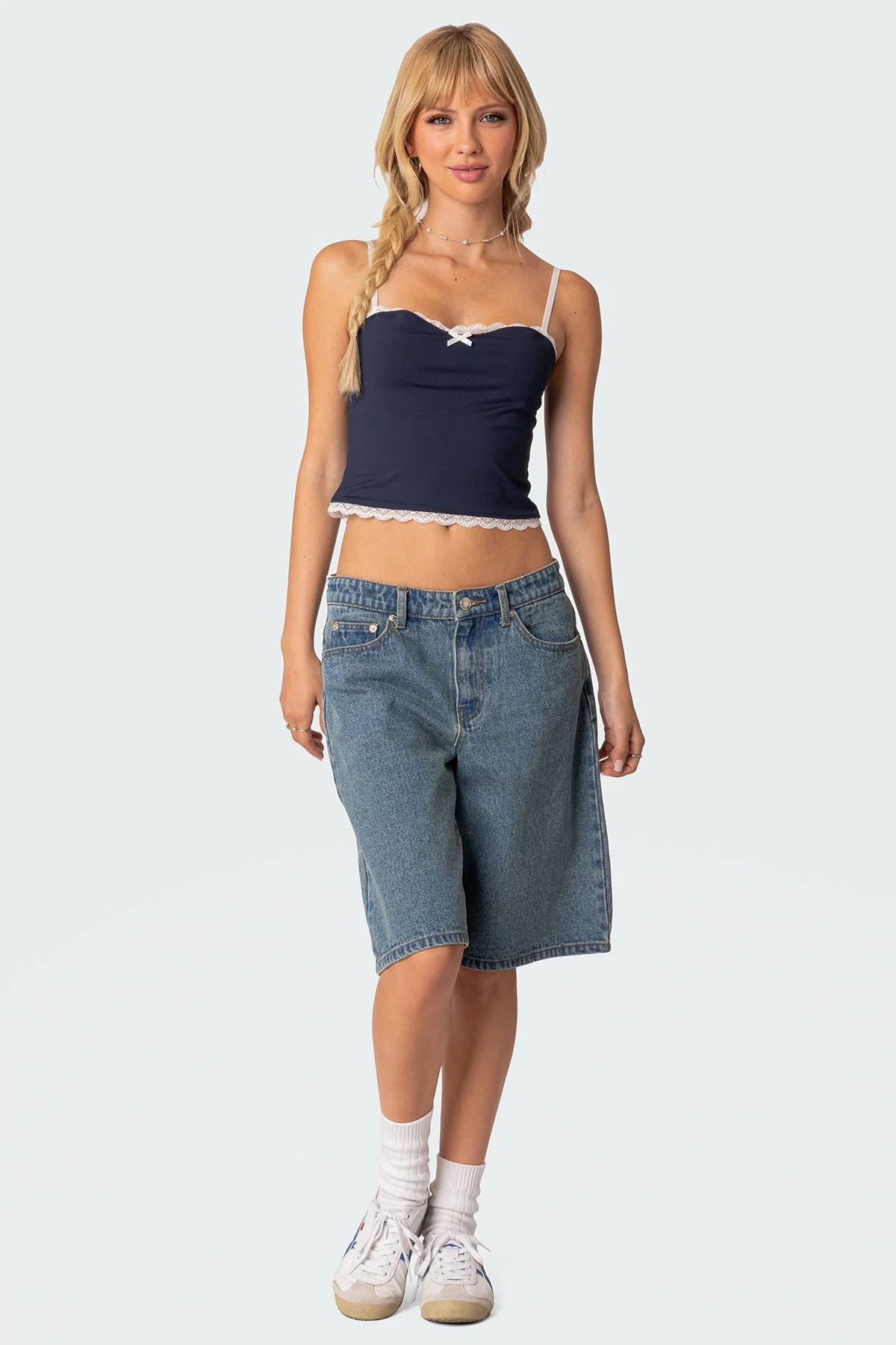 Navy Lace Trim Tank Top for Women