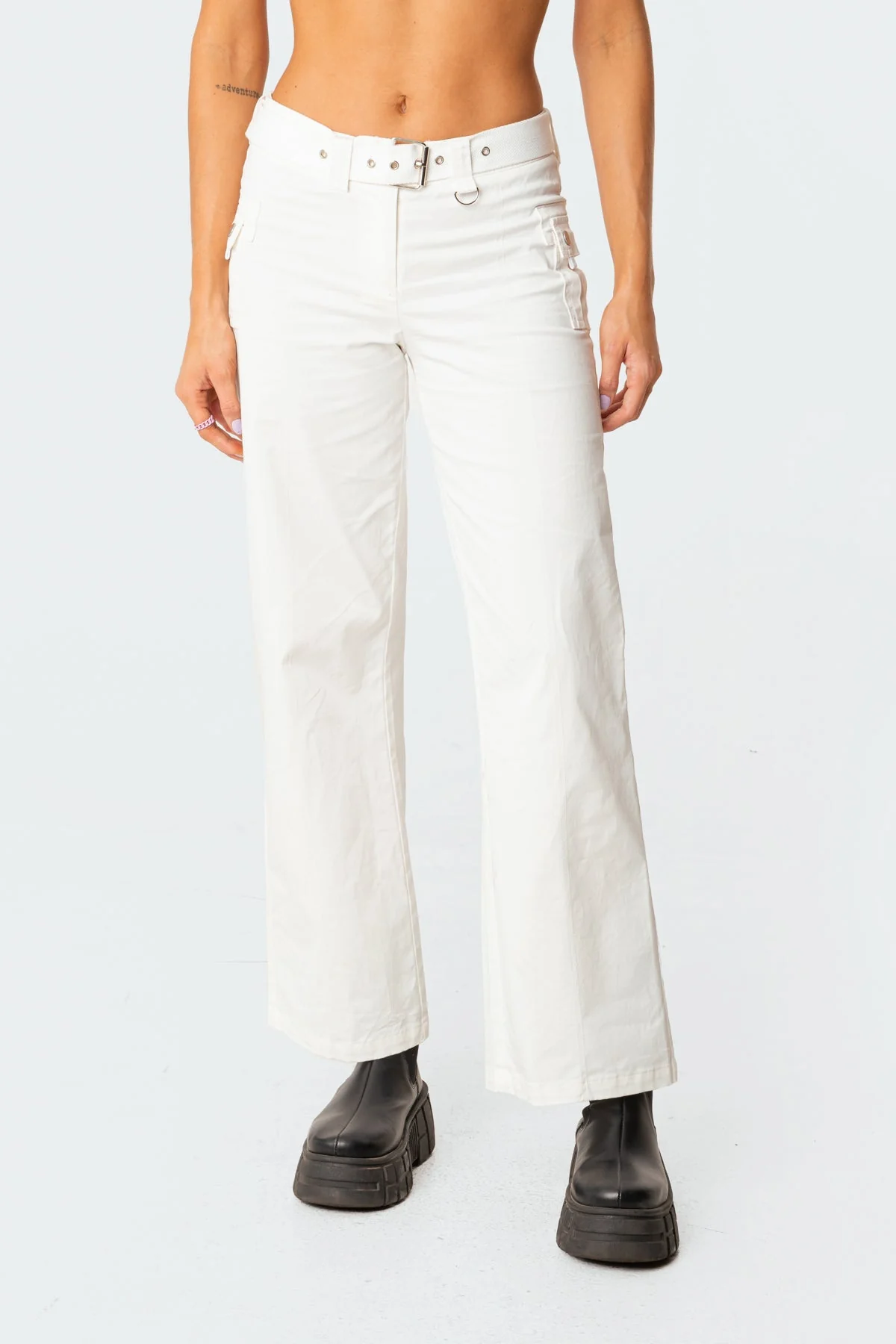 Cream Low-Rise Cargo Pants Y2K Style