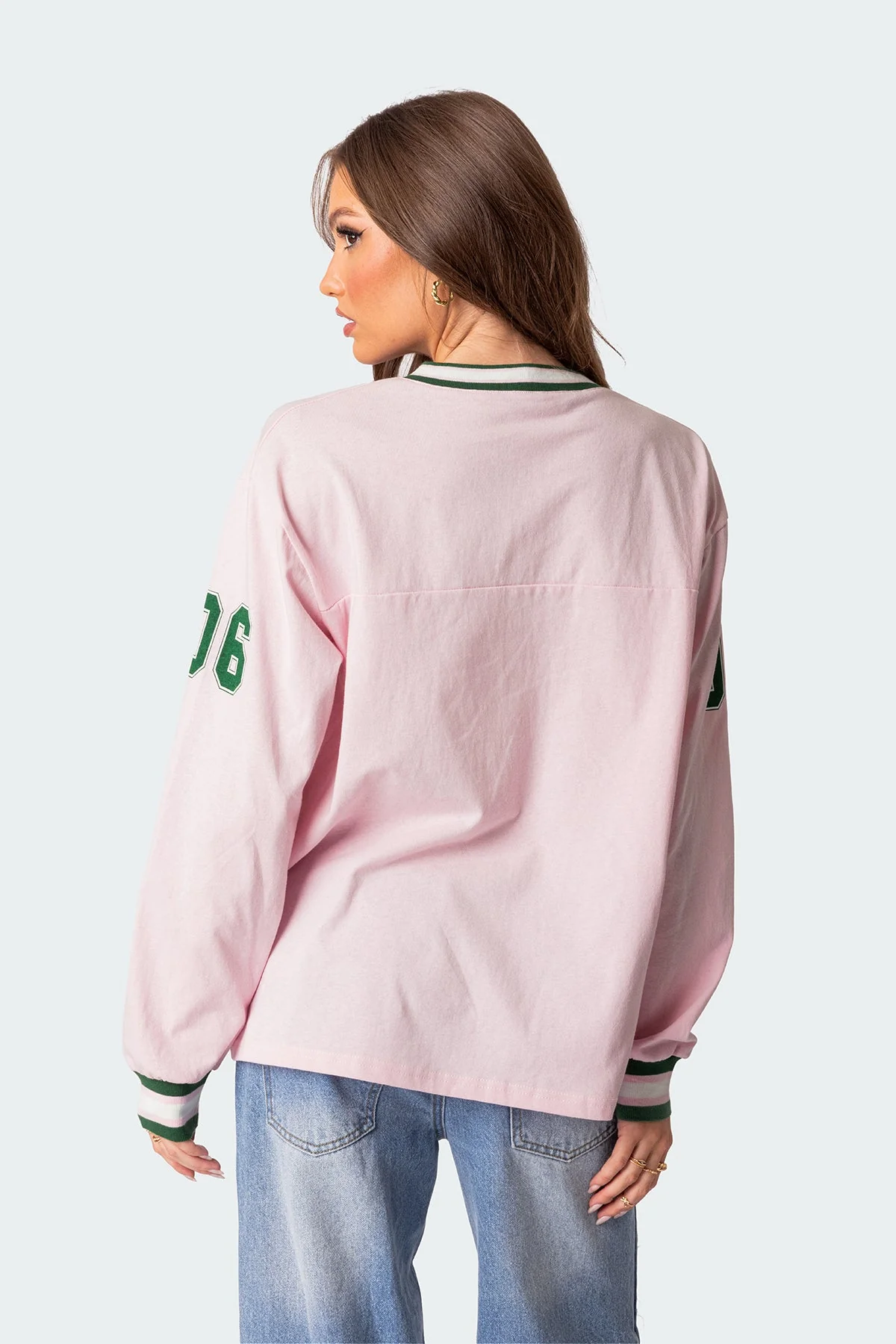 Light Pink Oversized V-Neck Cotton Shirt