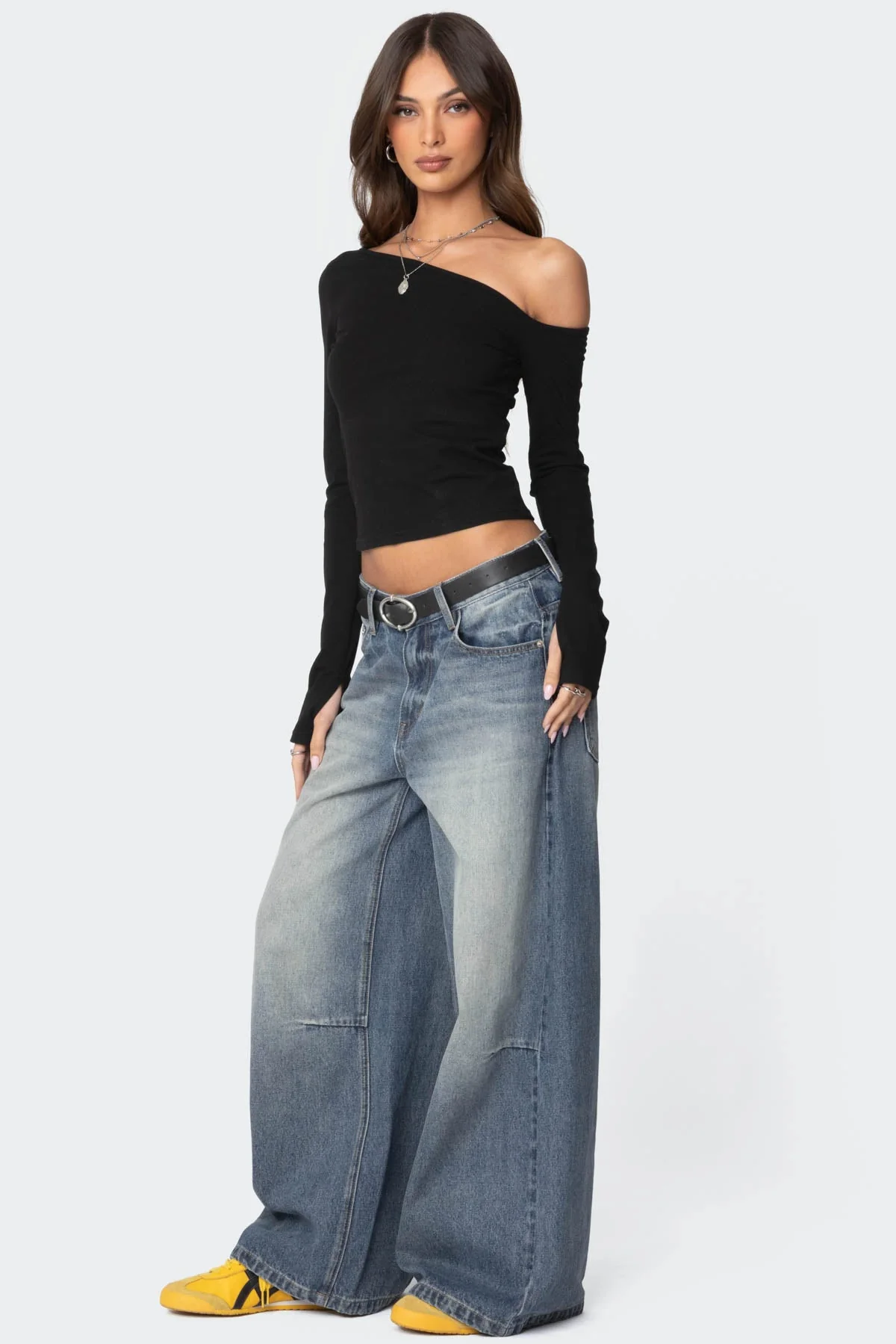 Black Asymmetric Top for Women | Stylish Swan Design