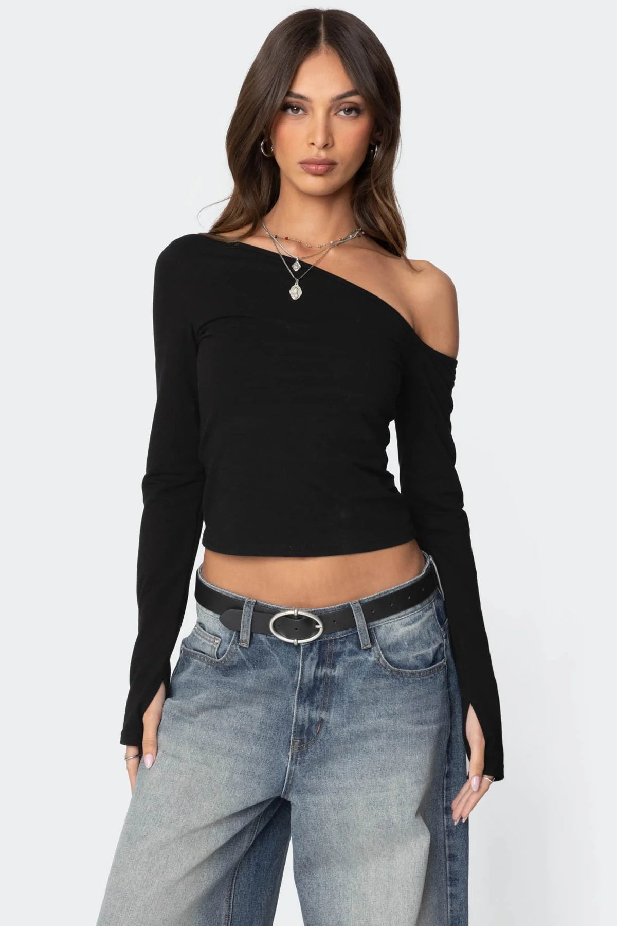 Black Asymmetric Top for Women | Stylish Swan Design