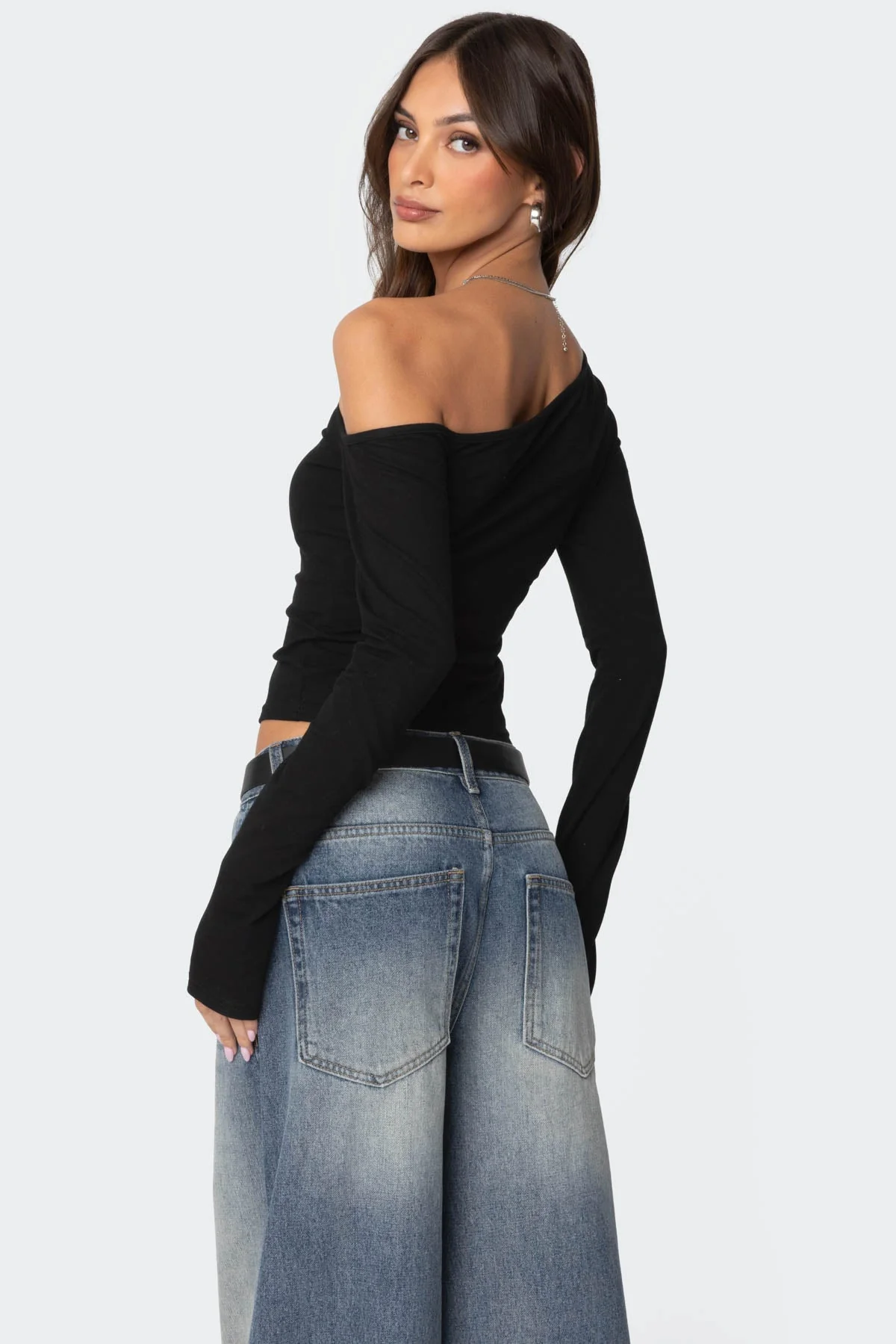 Black Asymmetric Top for Women | Stylish Swan Design