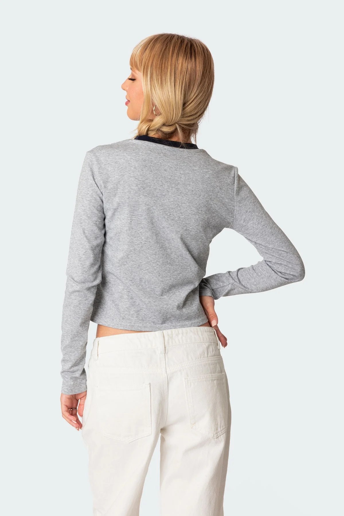 Gray Melange Long Sleeve T-Shirt for Women
