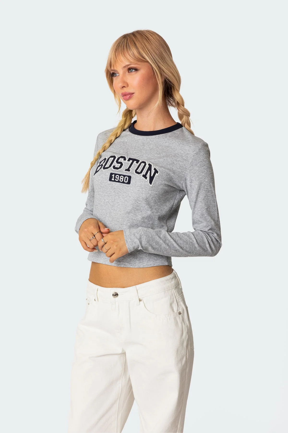 Gray Melange Long Sleeve T-Shirt for Women