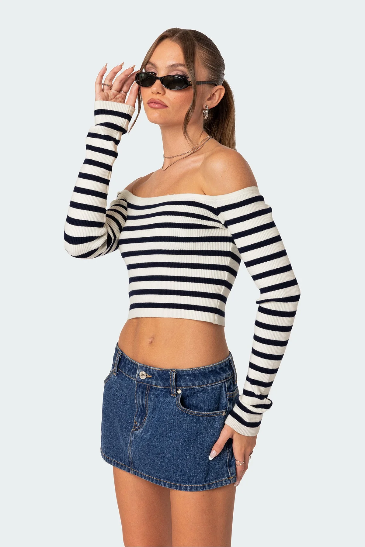 Striped Knit Off Shoulder Sweater - Stylish & Comfortable