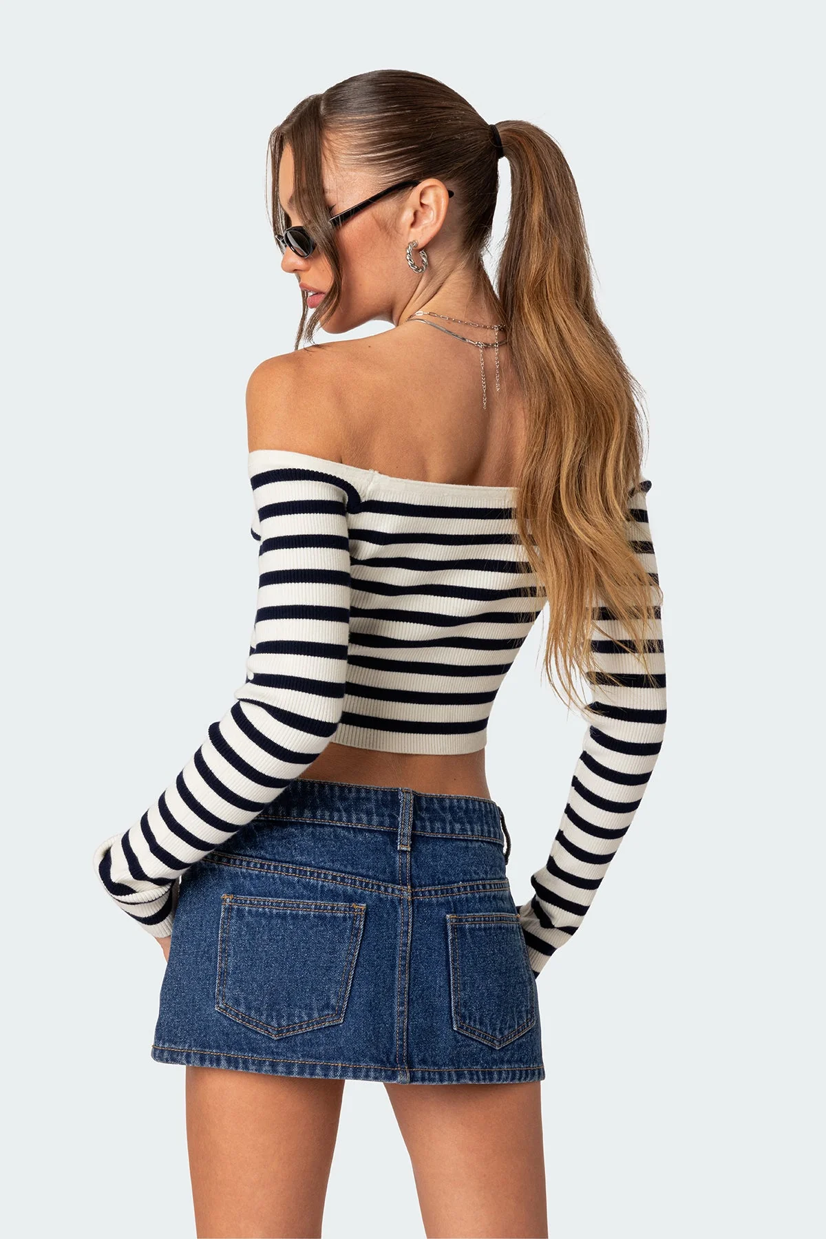 Striped Knit Off Shoulder Sweater - Stylish & Comfortable
