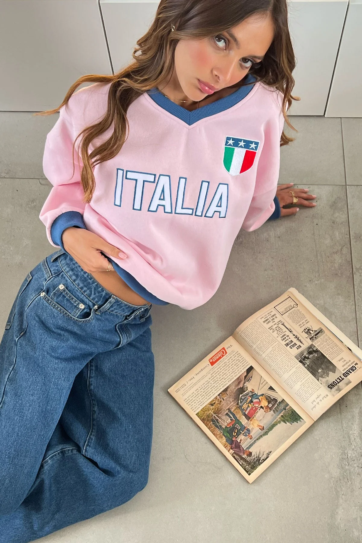 Light Pink Graphic Oversized Sweatshirt