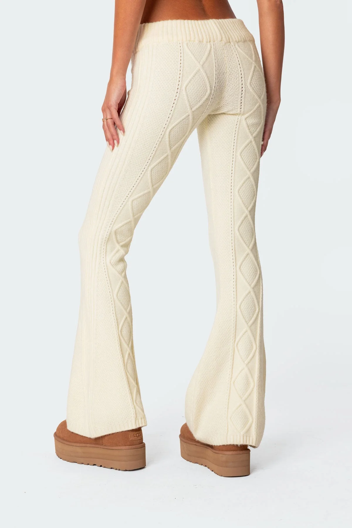 Cream Cable Knit Flare Pants Set