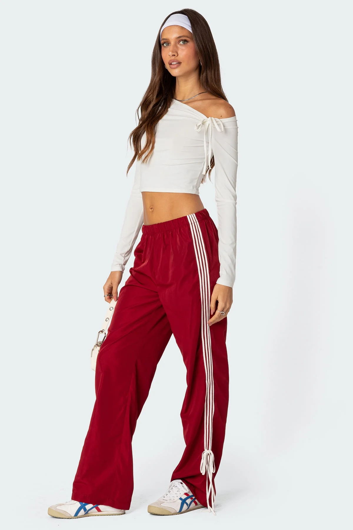 Red Ribbon Detail Track Pants for Women