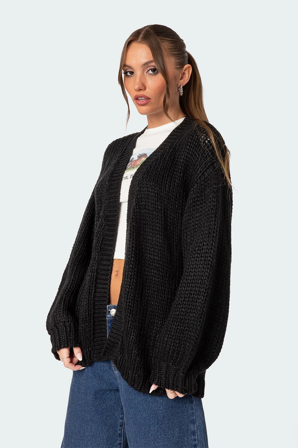Oversized Knit Black Cardigan