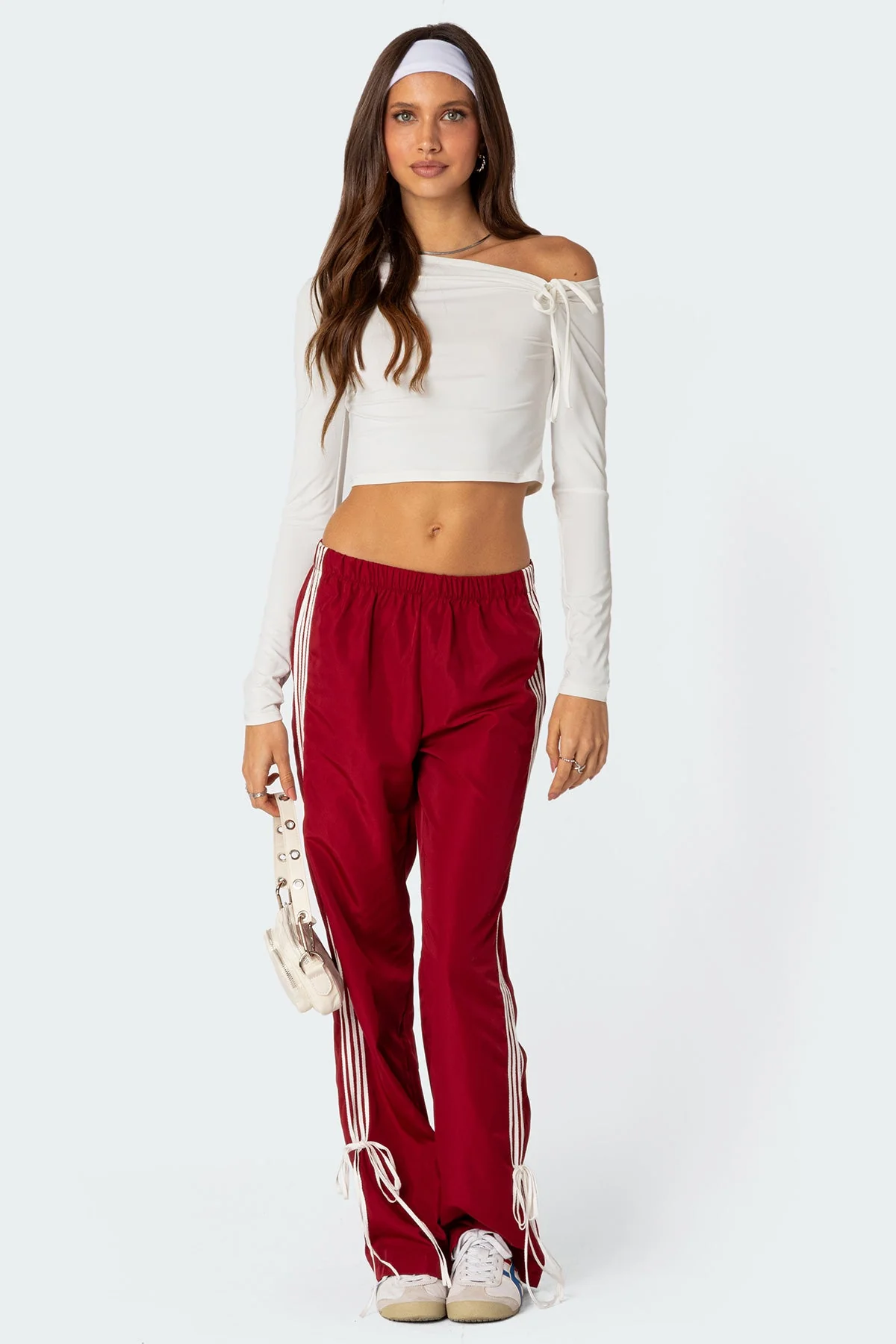 White Asymmetric Tie Crop Top Womens Long Sleeve