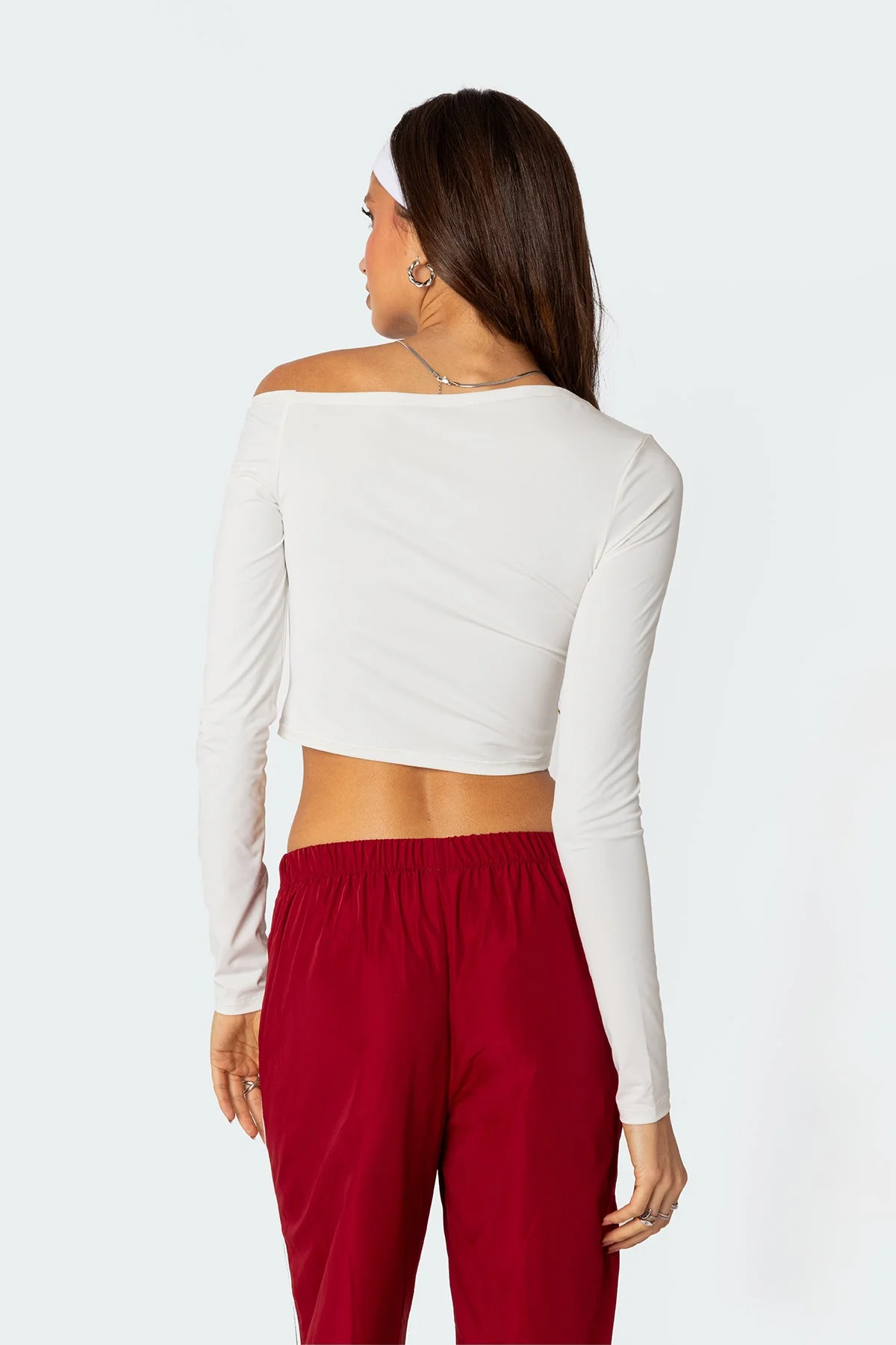 White Asymmetric Tie Crop Top Womens Long Sleeve