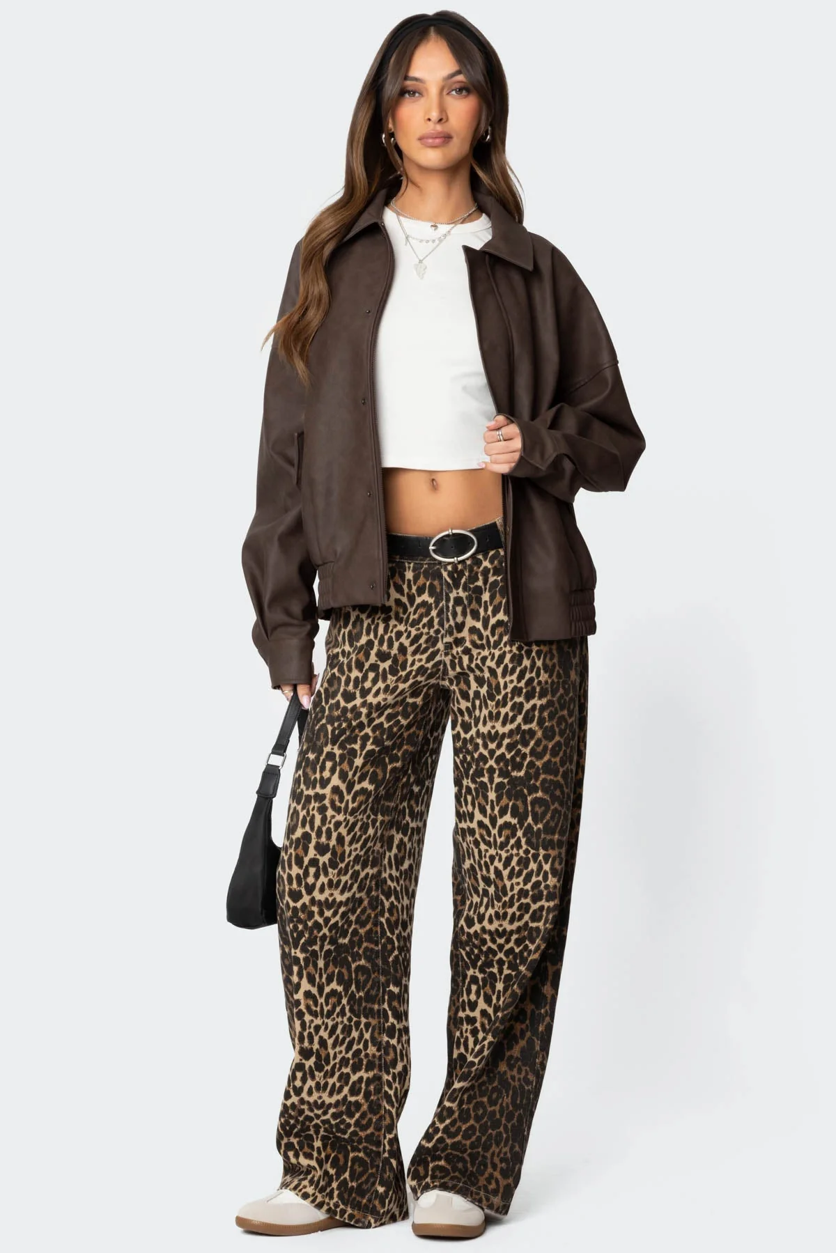 Brown Oversized Faux Leather Jacket Women