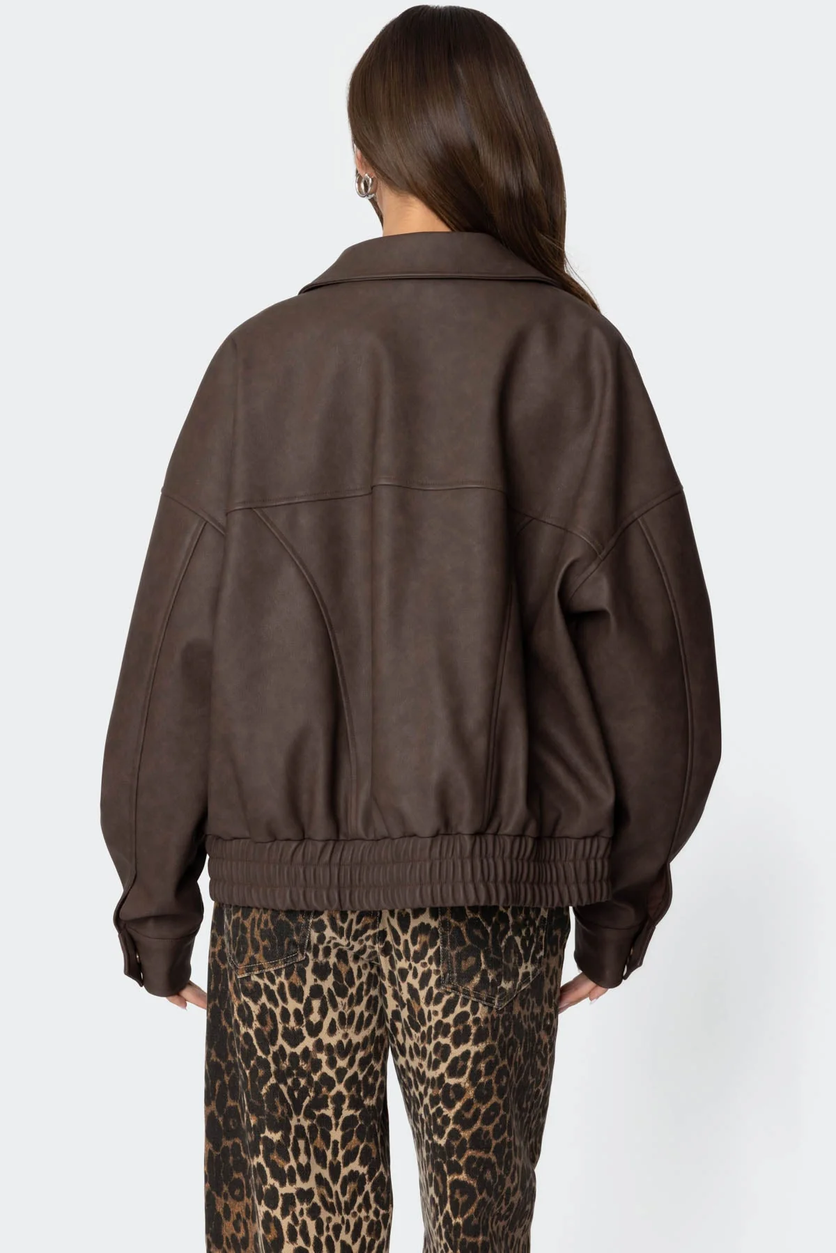 Brown Oversized Faux Leather Jacket Women