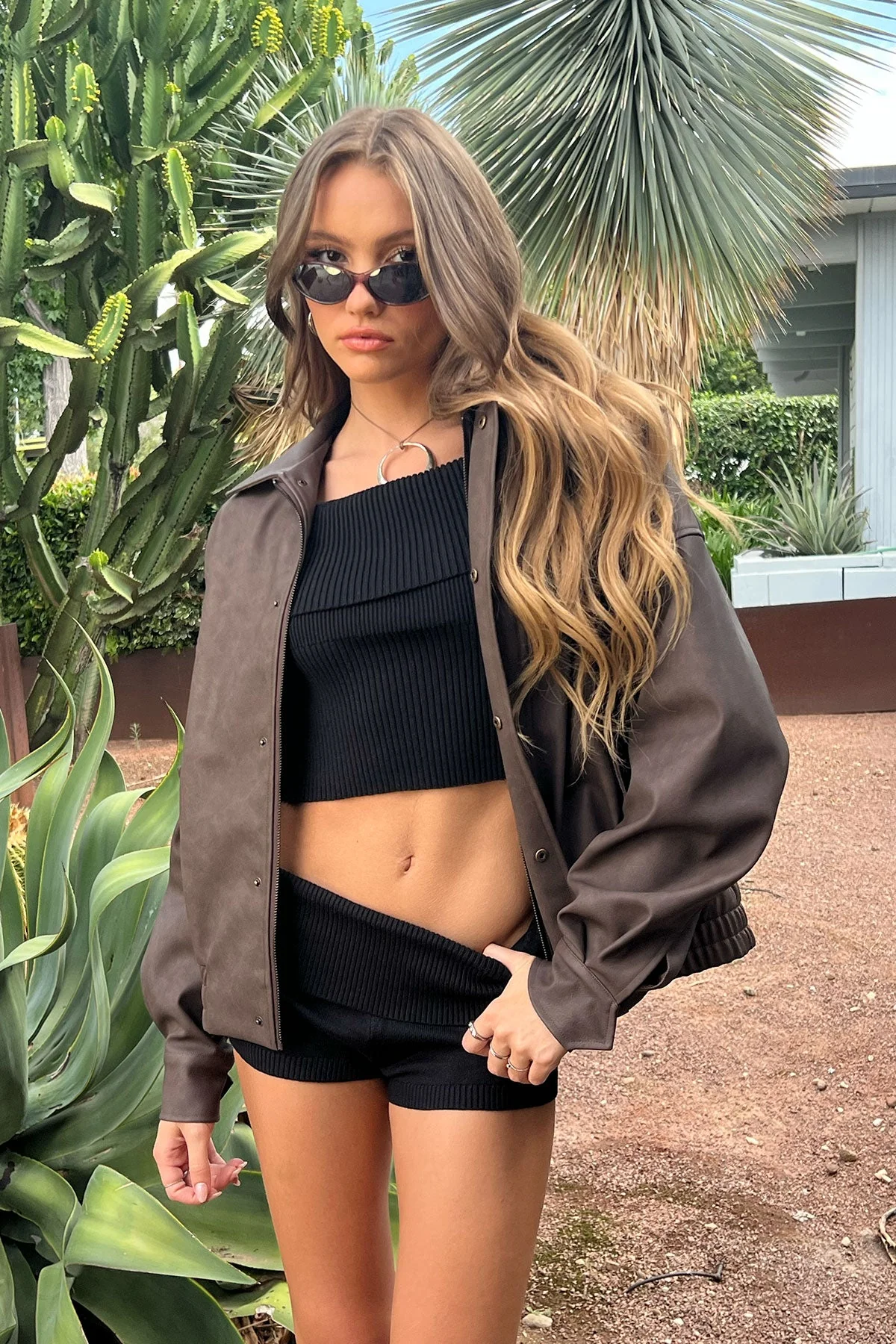 Brown Oversized Faux Leather Jacket Women