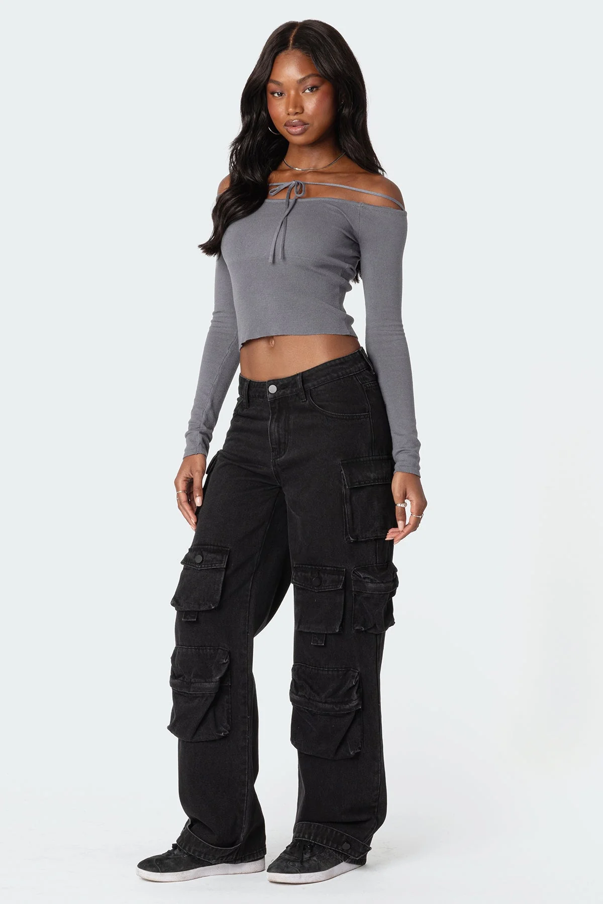 Cozy Gray Tie Front Knit Sweater - Womens Fashion