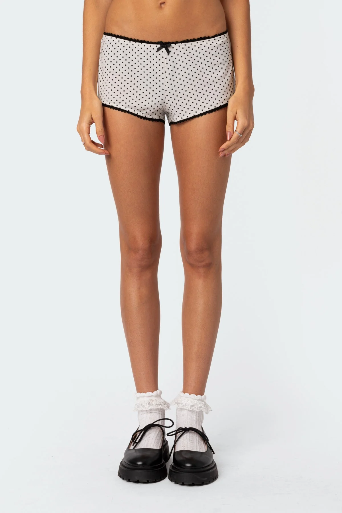White Micro Sleepwear Shorts with Polka Dot Detail