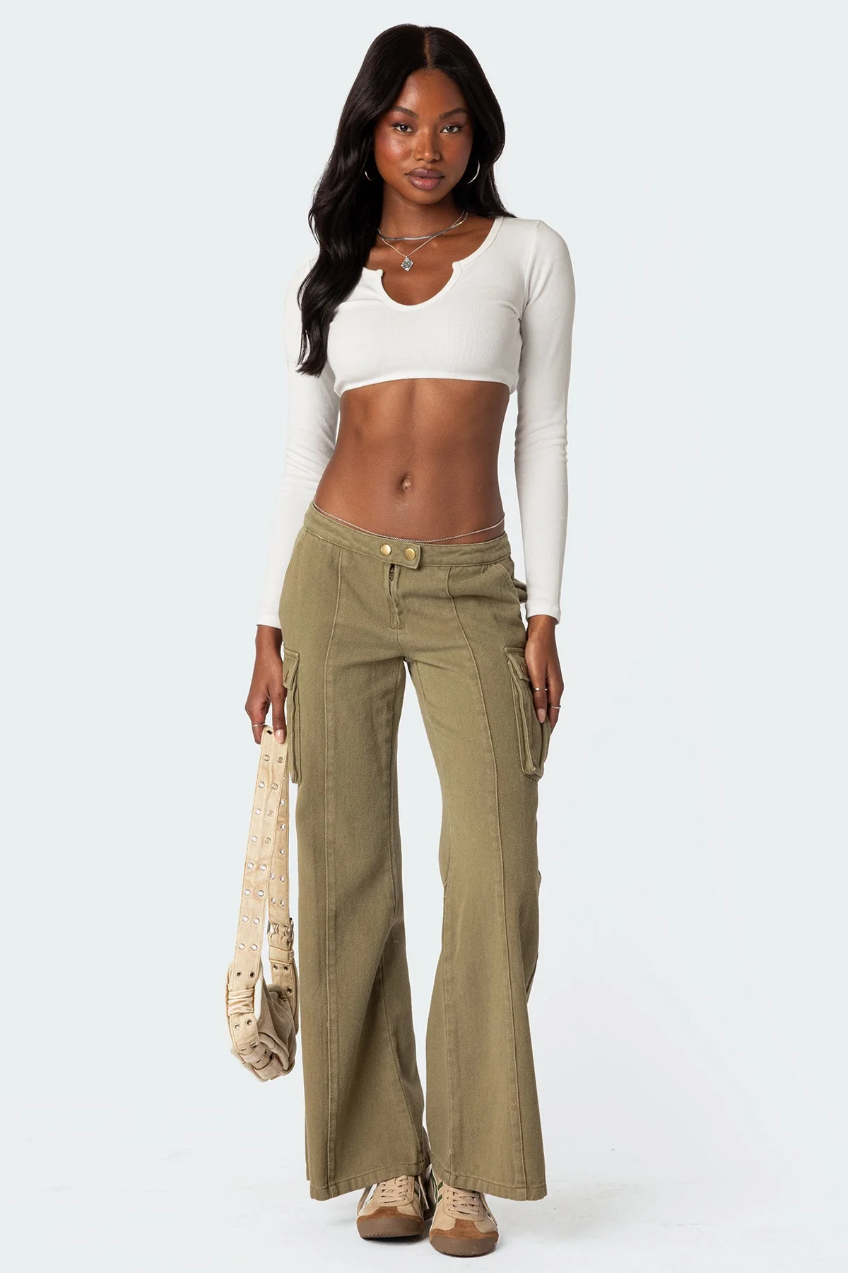 Cargo Utility Flare Pants in Olive Denim