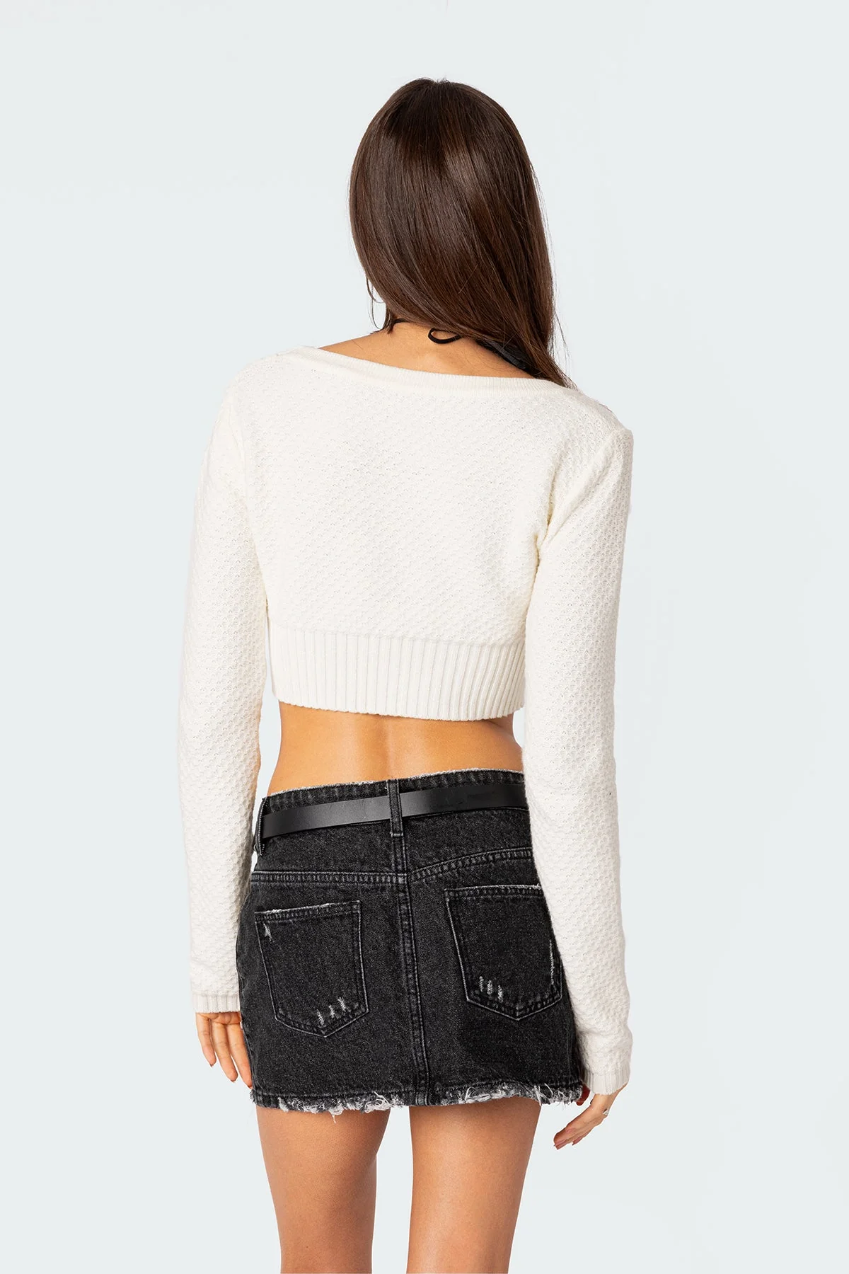 Cropped V-Neck Cardigan in Cream Knit