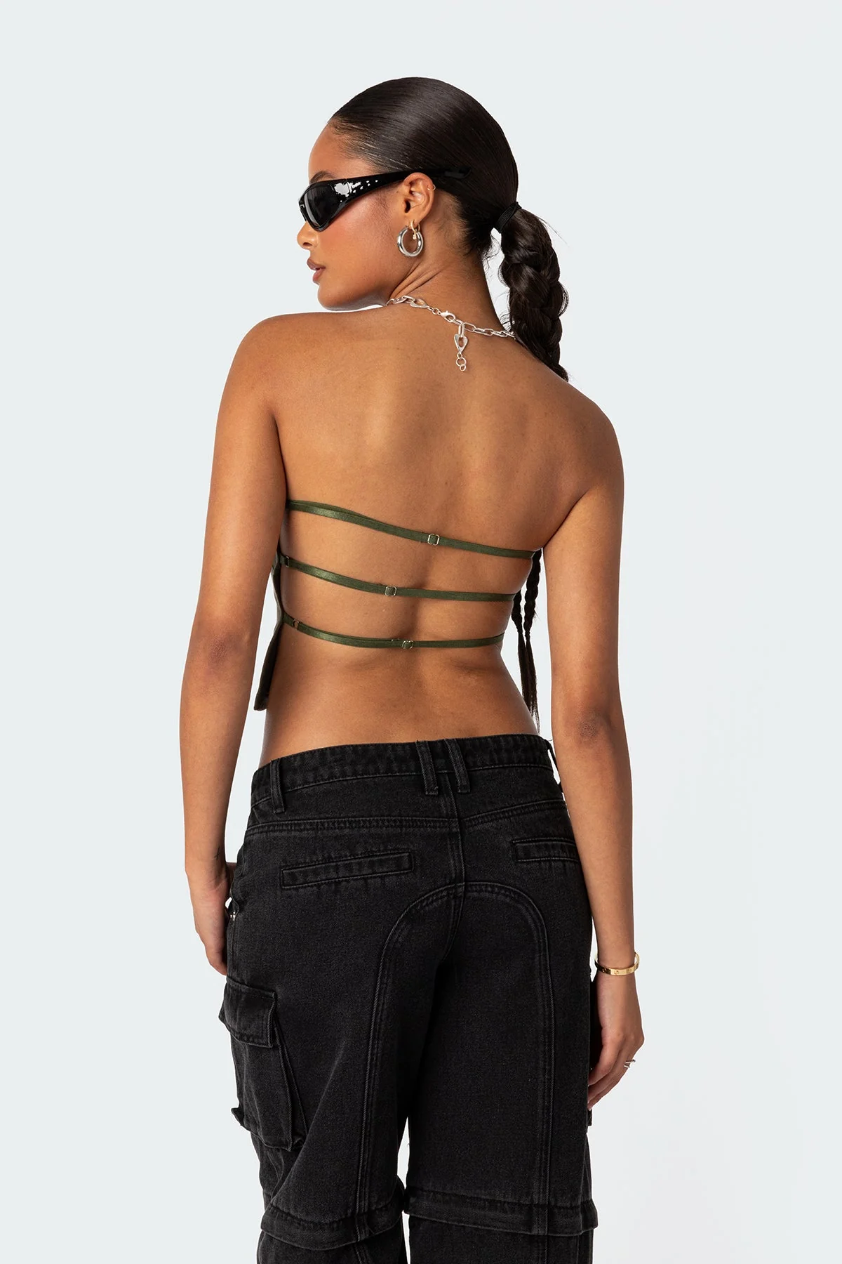 Olive Strapless Open Back Tube Top