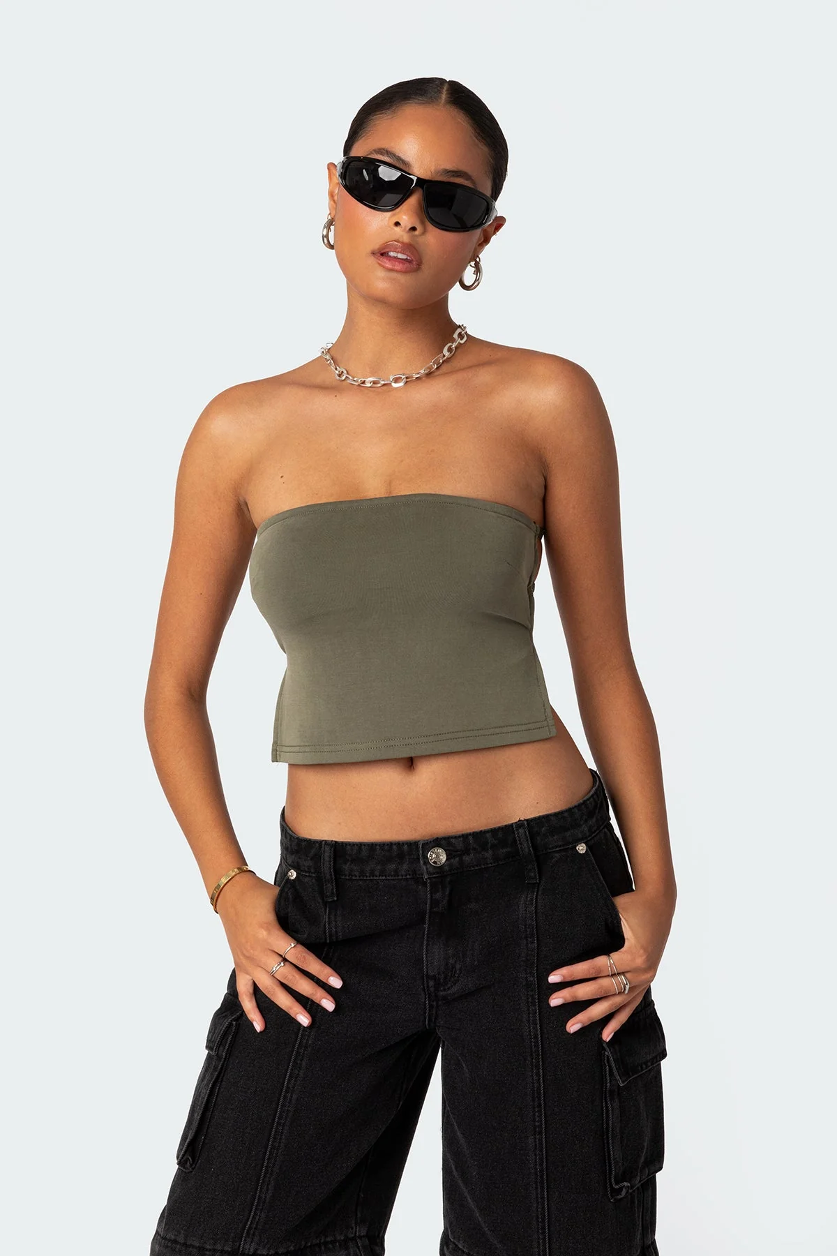 Olive Strapless Open Back Tube Top