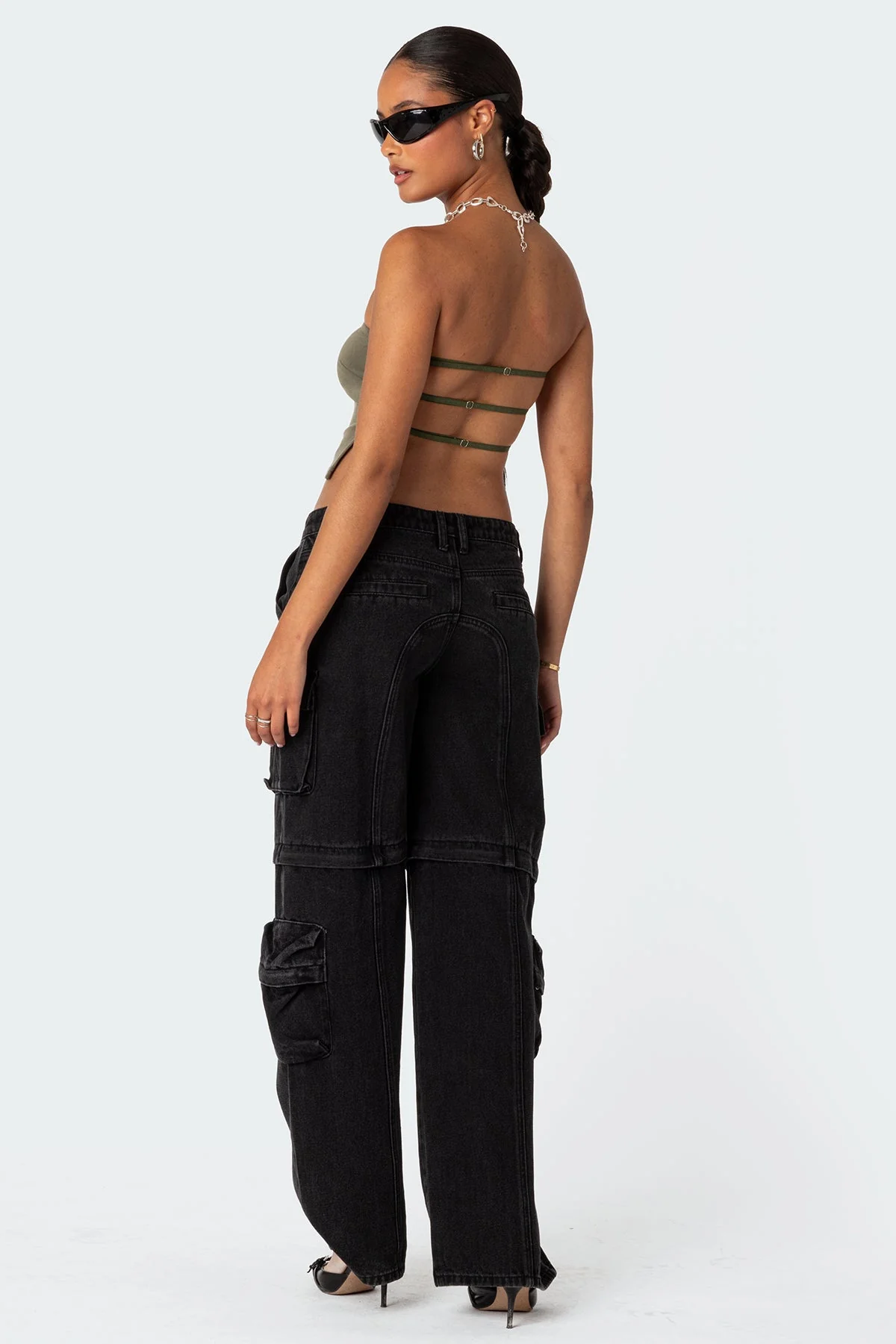 Olive Strapless Open Back Tube Top