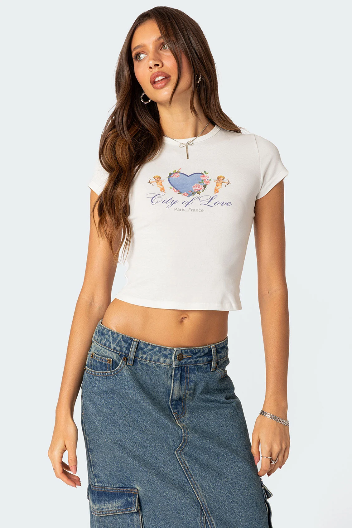 Heart Graphic White Cotton Spandex T-Shirt