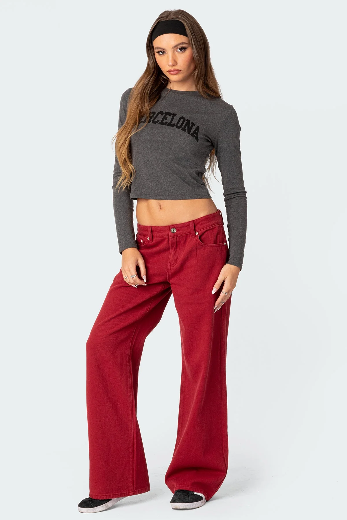 Burgundy Low Rise Slouchy Denim Pants