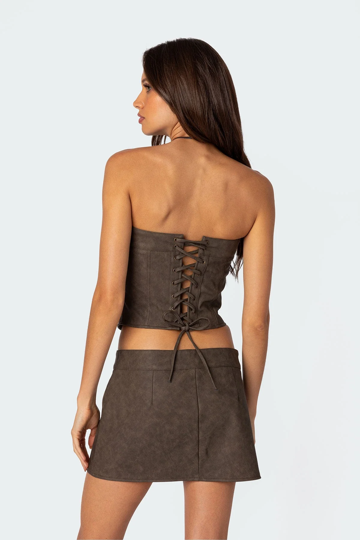 Brown Faux Leather Lace Up Corset Adult Festival Wear